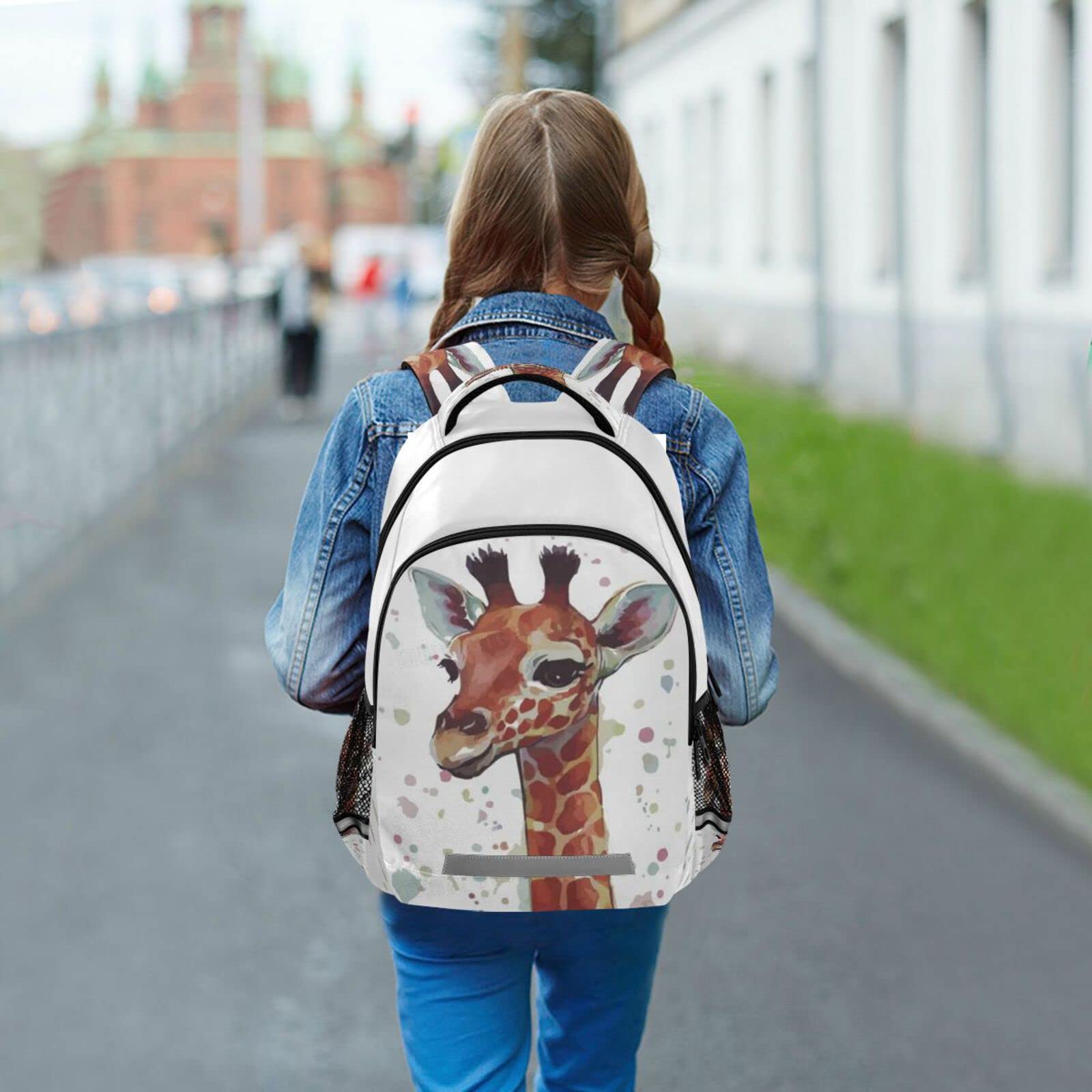 Kcldeci Watercolor Giraffe Kids Backpack for Boys & Girls - Lightweight Elementary School Bag, Kindergarten Bookbag, Preschool Backpack, Toddler Travel Bag - Perfect for School, Daycare, and Family Trips