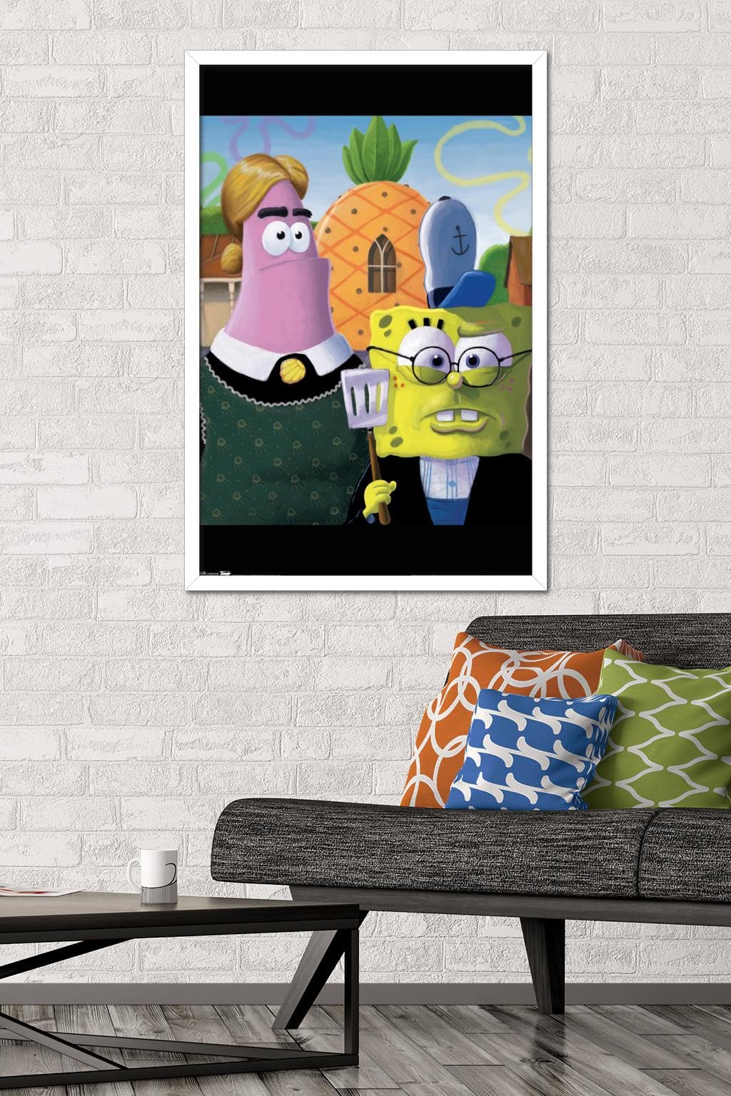Trends International Nickelodeon SpongeBob SquarePants - American Gothic Wall Poster Art Print, 22.375 x 34 Inches, White Framed Version for Home Decor, Kids Room, Office & Gifts