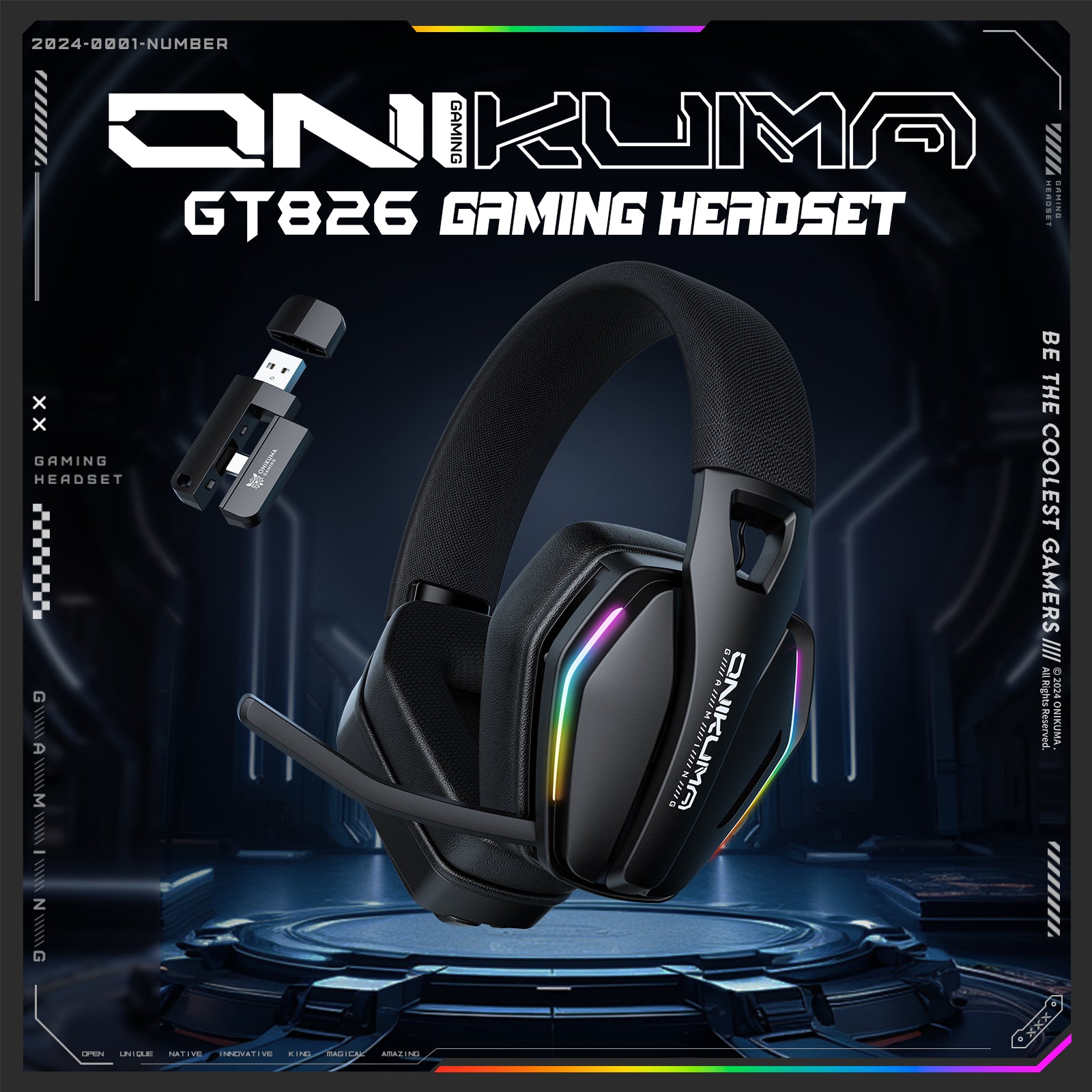 ONIKUMA GT826 Gaming Headset with Microphone - 2.4GHz Wireless/Bluetooth/Wired 3 Modes - Lightweight Over-Ear Headphones for PC, PS5, Xbox, Mobile Gaming & Online Meetings