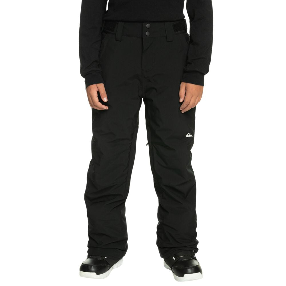Quiksilver Estate Boys Ski Pants - Waterproof Snow Pants for Kids, Insulated Winter Snowboard Pants with Adjustable Waist - Black - Perfect for Skiing, Snowboarding & Winter Outdoor Activities