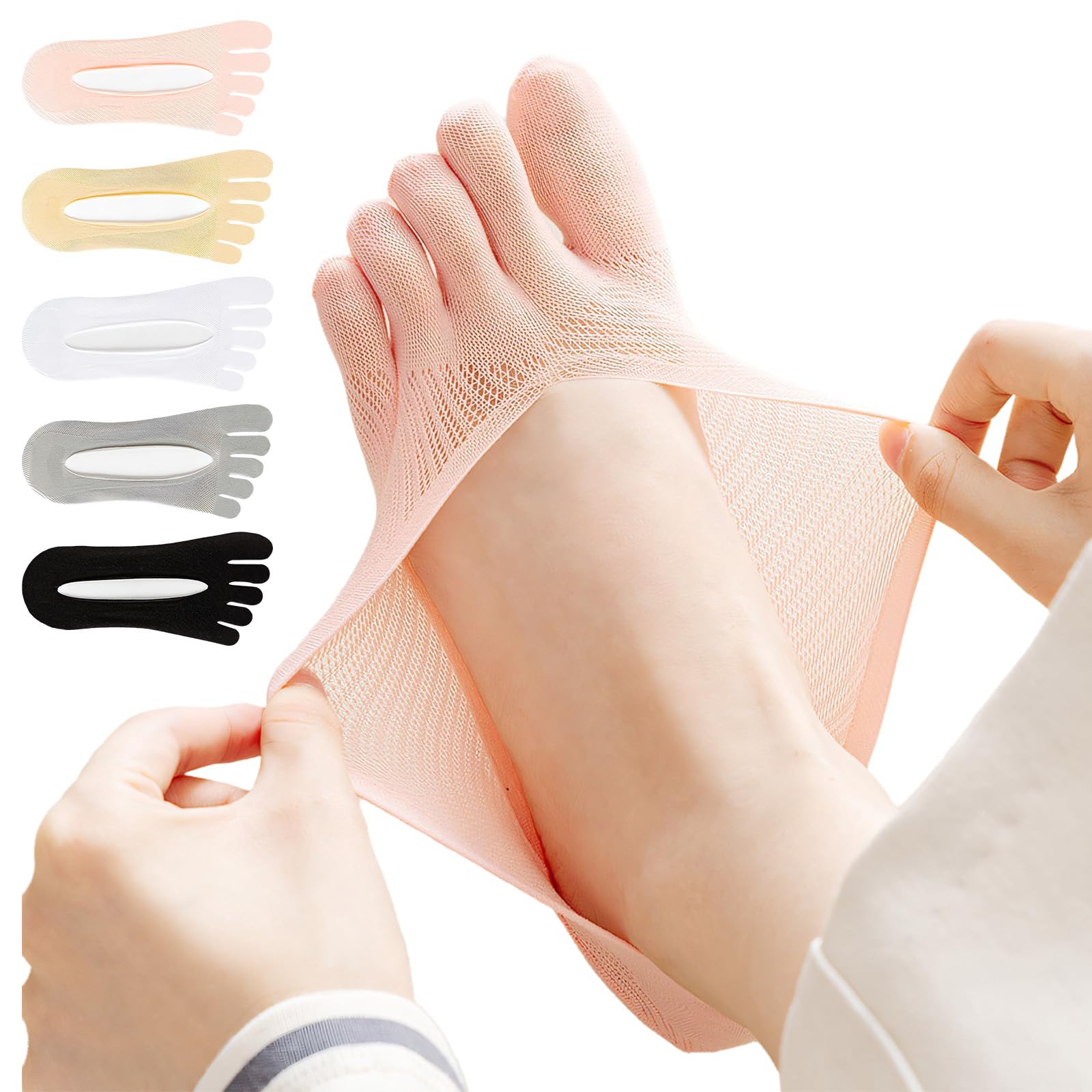 5 Pairs Women's Toe Socks for Bunions Relief - Breathable No Show Toe Separator Socks with Compression Support - Perfect for Yoga, Running, and Everyday Comfort