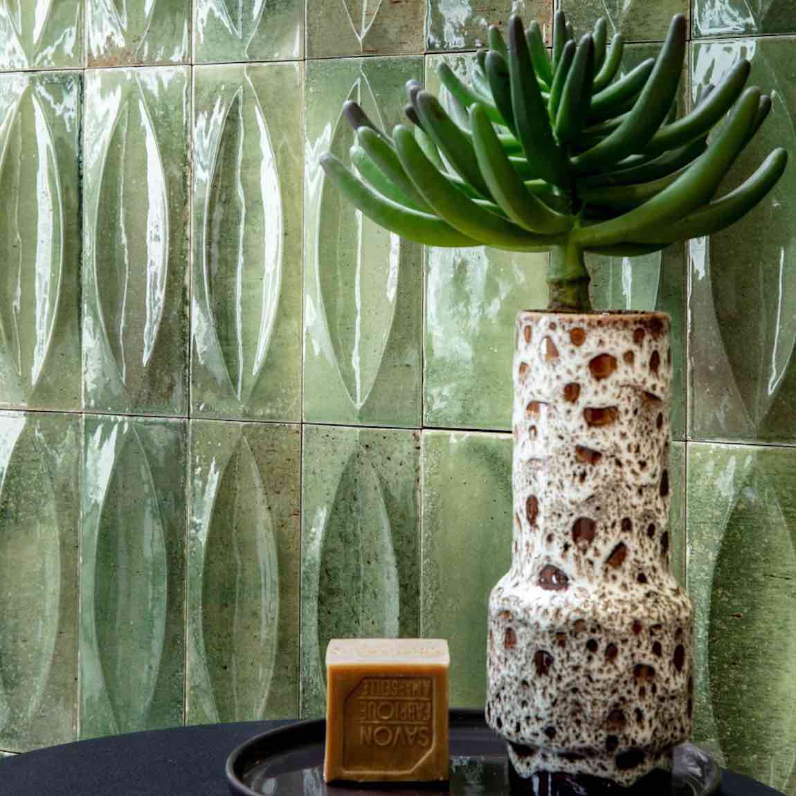Storie Distressed Tile Jade 3x8 Deco Eye - Vintage Style Ceramic Wall Tile for Kitchen Backsplash & Bathroom Decor