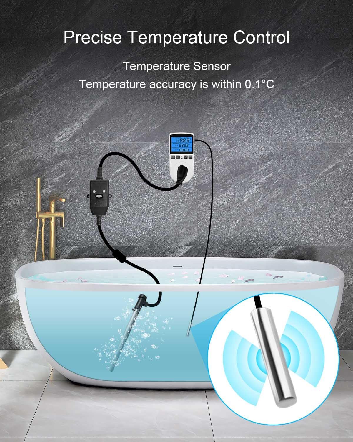 1500W 120V Titanium Submersible Water Heater with Temperature Sensor - Portable Electric Heater for Bathtubs, Pools, Hot Tubs, Water Tanks & Cattle Troughs | Fast Heating for Home, Farm & Outdoor Use