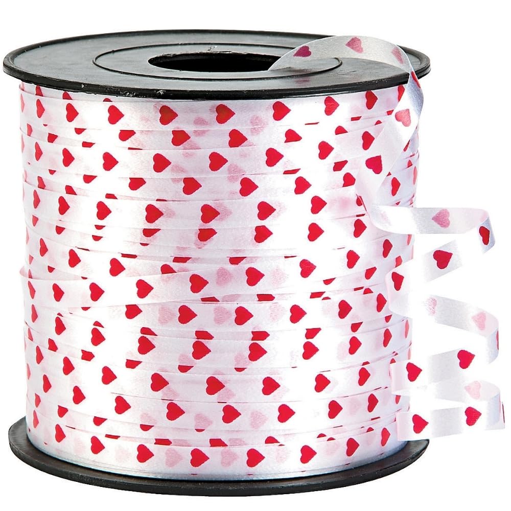 Fun Express Printed Hearts Ribbon - 1 Roll Decorative Party Ribbon for Gift Wrapping, Wedding Decorations & DIY Crafts