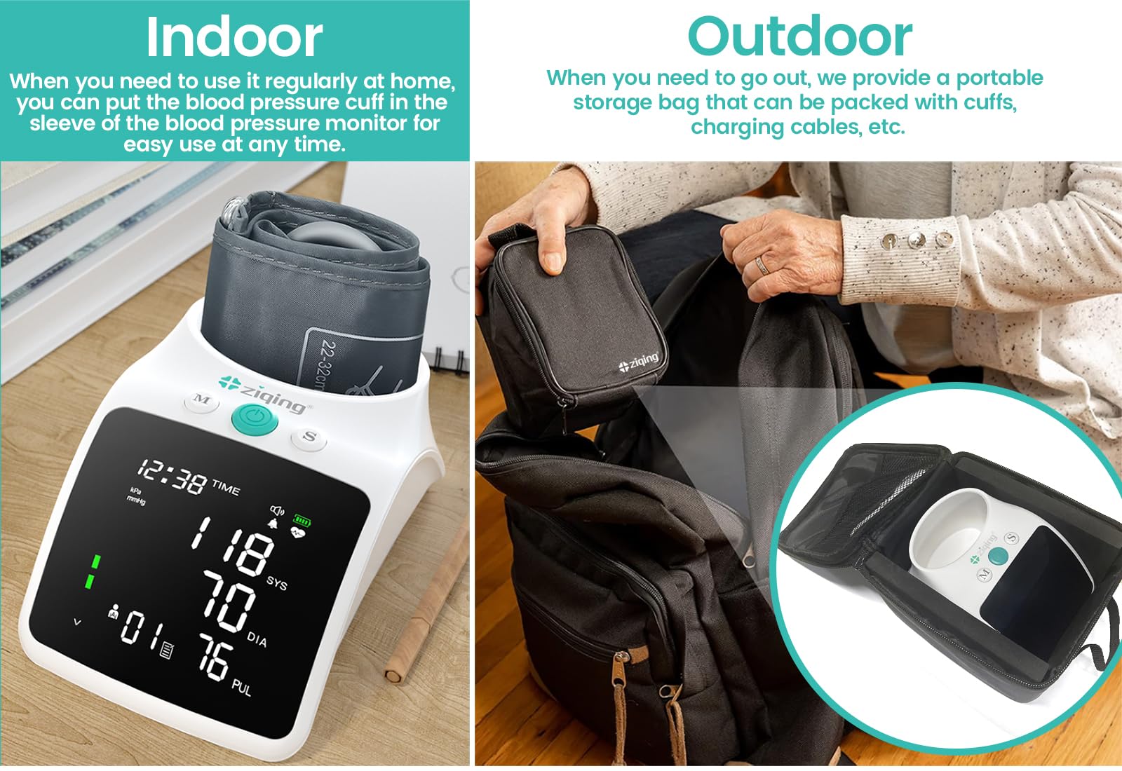 Rechargeable Upper Arm Blood Pressure Monitor with XL Large Cuff, LED Backlit Display, 198 Memory Storage & Voice Function - Portable BP Machine with Carrying Case for Home Use, Travel, and Health Monitoring