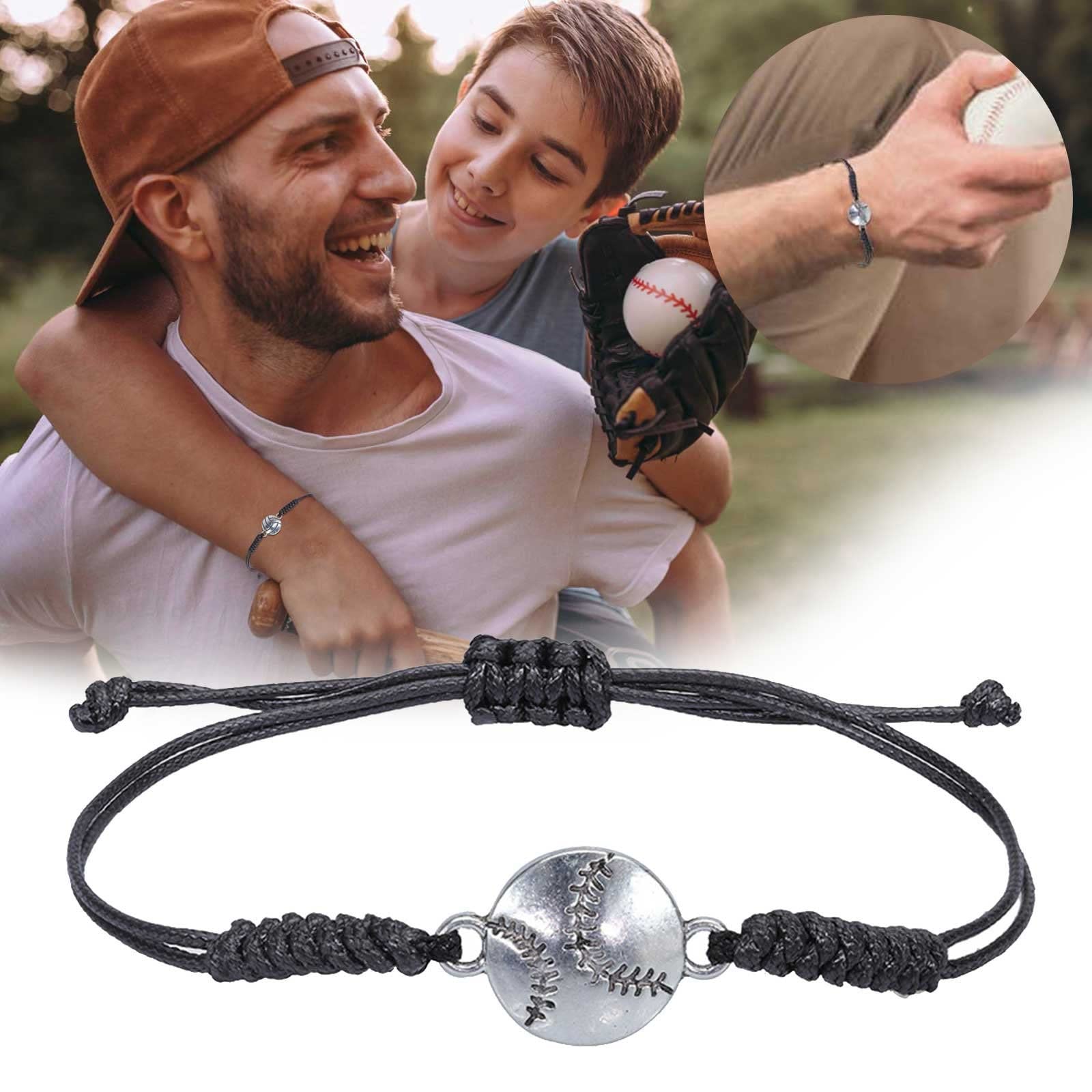 Adjustable Baseball Charm Bracelet for Women & Girls - Hand Woven Alloy Sports Bracelet with Olive String - Perfect Teen Gift & Baseball Jewelry - Great for Games, School Spirit & Sports Fan Accessories