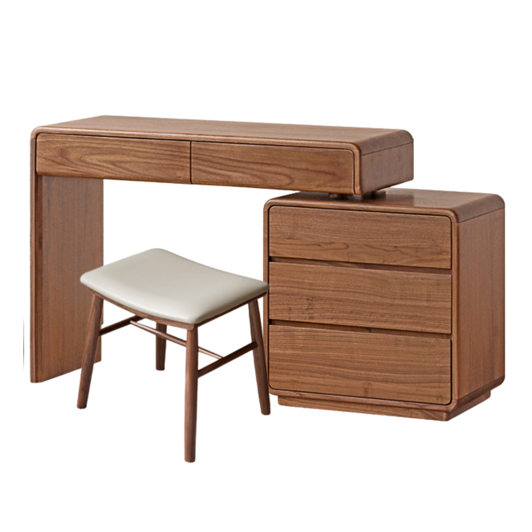 24x16.5x31.5 inch / 61.6x42x62 cm / Rich dark walnut color/ three-drawer cabinet + Dressing table left + makeup stool