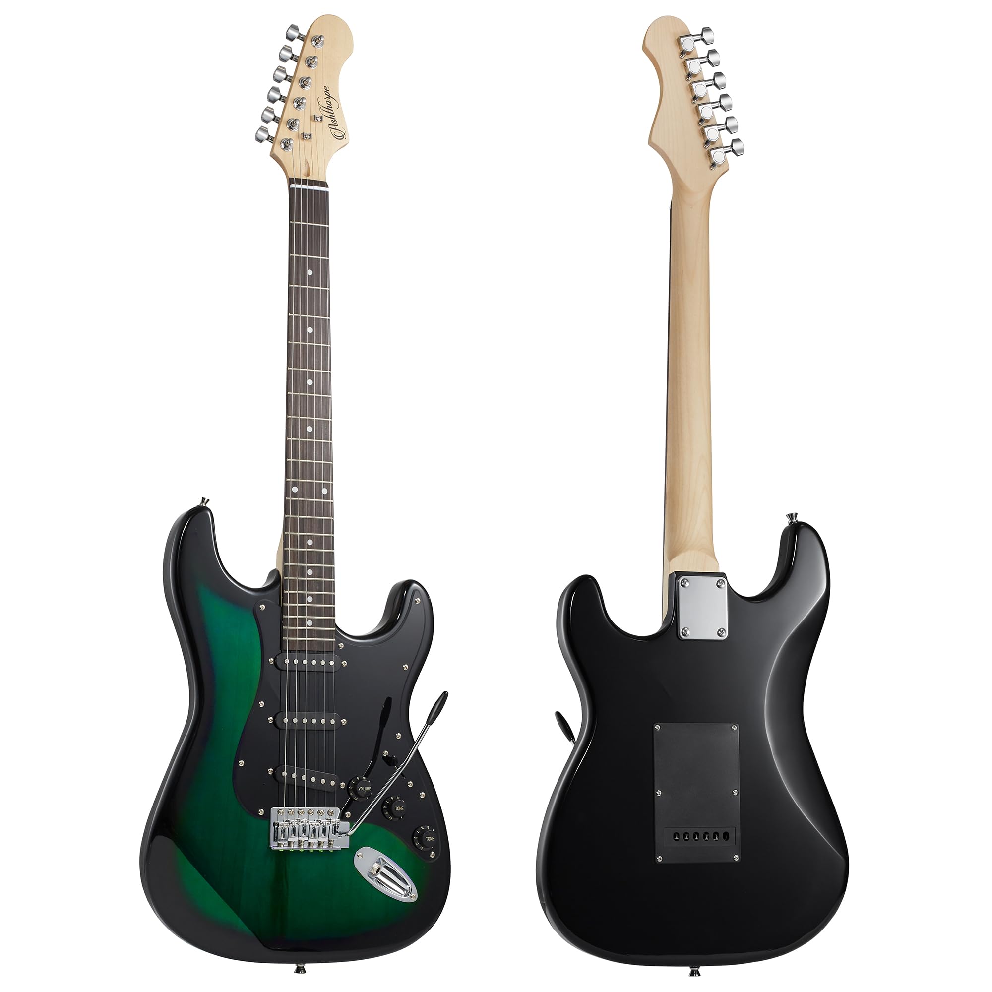 Ashthorpe 39-Inch Full Size Electric Guitar Kit (Green-Black) with Gig Bag, Tremolo Bar, Strap, Strings & Accessories - Perfect for Beginners, Practice & Live Performances
