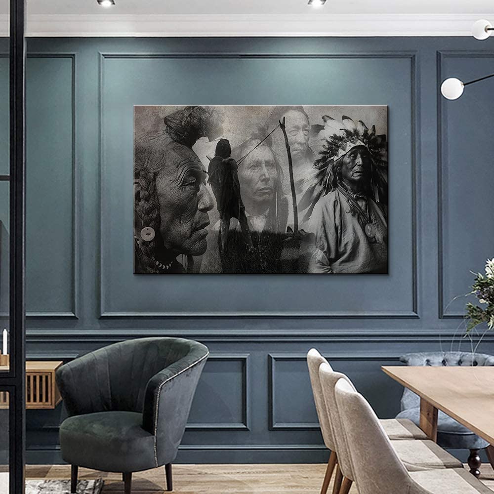 Authentic Native American Wall Art - Handmade Canvas Print with Tribal Chiefs Design (24''Hx36''W) - Perfect for Living Room, Bedroom & Office Decor - Unique Southwestern Home Décor Gift Idea