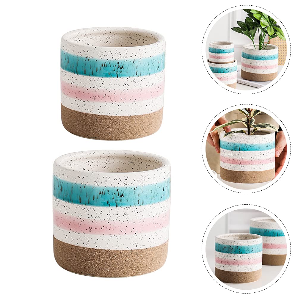 DOITOOL 2 Pack Ceramic Flower Pots - Small Decorative Planters for Succulents, Cactus, Herbs | Desktop Home Office Decor, Gift Idea for Plant Lovers
