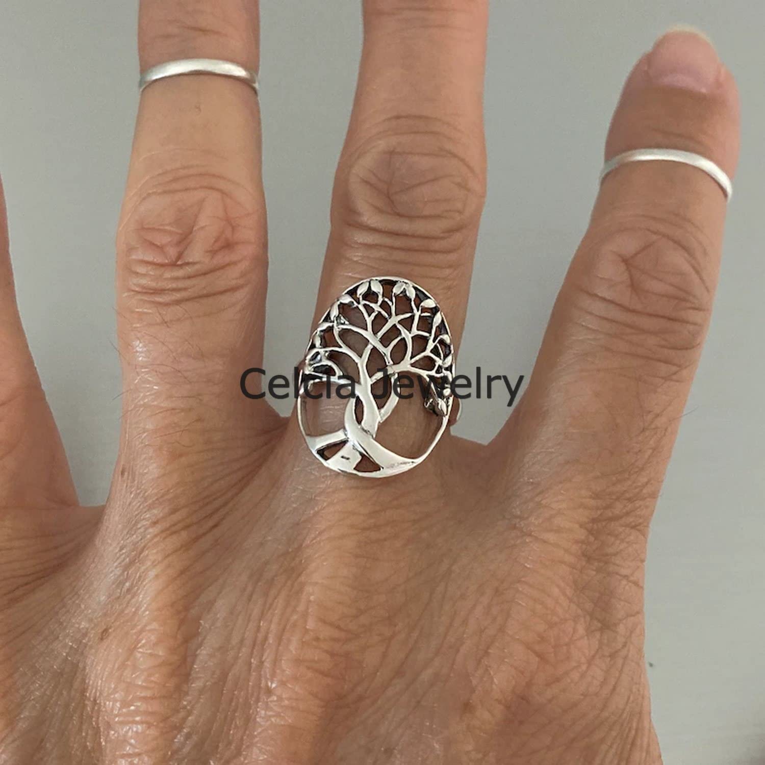 925 Sterling Silver Tree of Life Ring - Large Bohemian Leaf Design, Dainty Minimalist Jewelry for Women, Unique Mother's Day Gift (Size 7) | Perfect for Boho Fashion, Spiritual Wear & Special Occasions