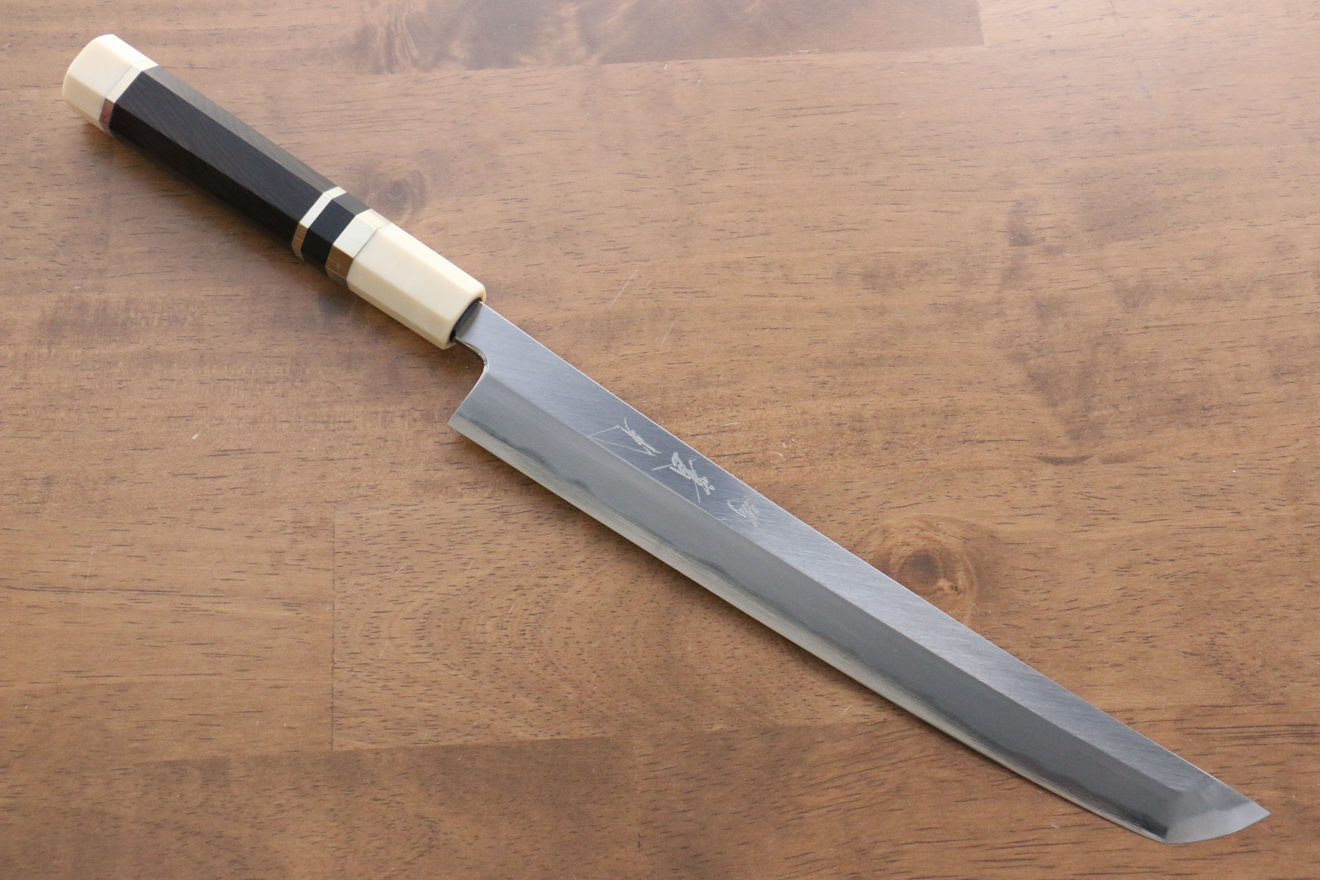 Premium Jikko Shiko Blue Steel Sakimaru Yanagiba 240mm Sushi Knife - Ebony Wood Handle with Double Ring Design - Perfect for Sushi Chefs & Japanese Cuisine Preparation