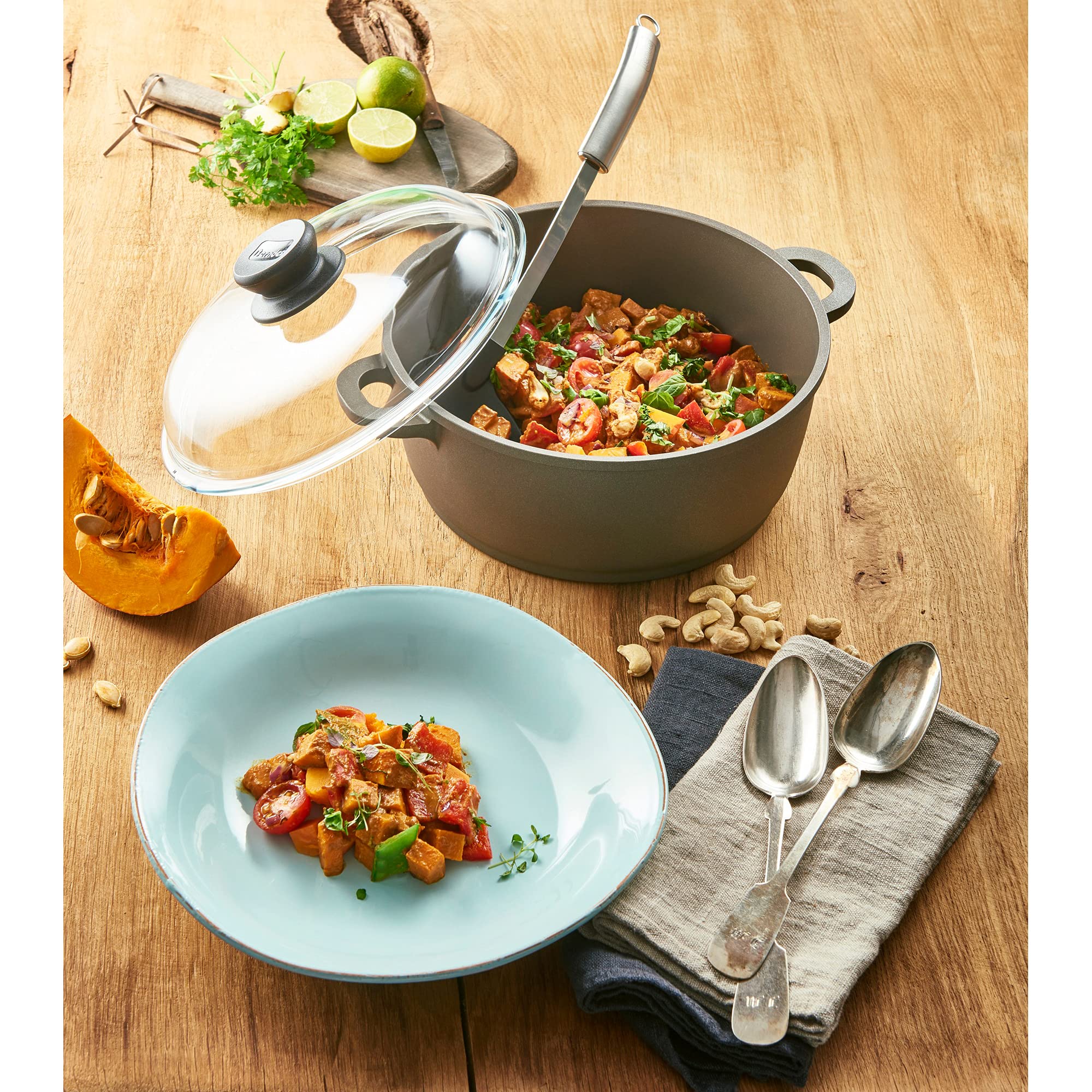 Berndes 24cm Tempered Glass Lid with Stainless Steel Rim - Durable Cookware Cover for Pots & Pans - Perfect for Simmering, Steaming & Slow Cooking