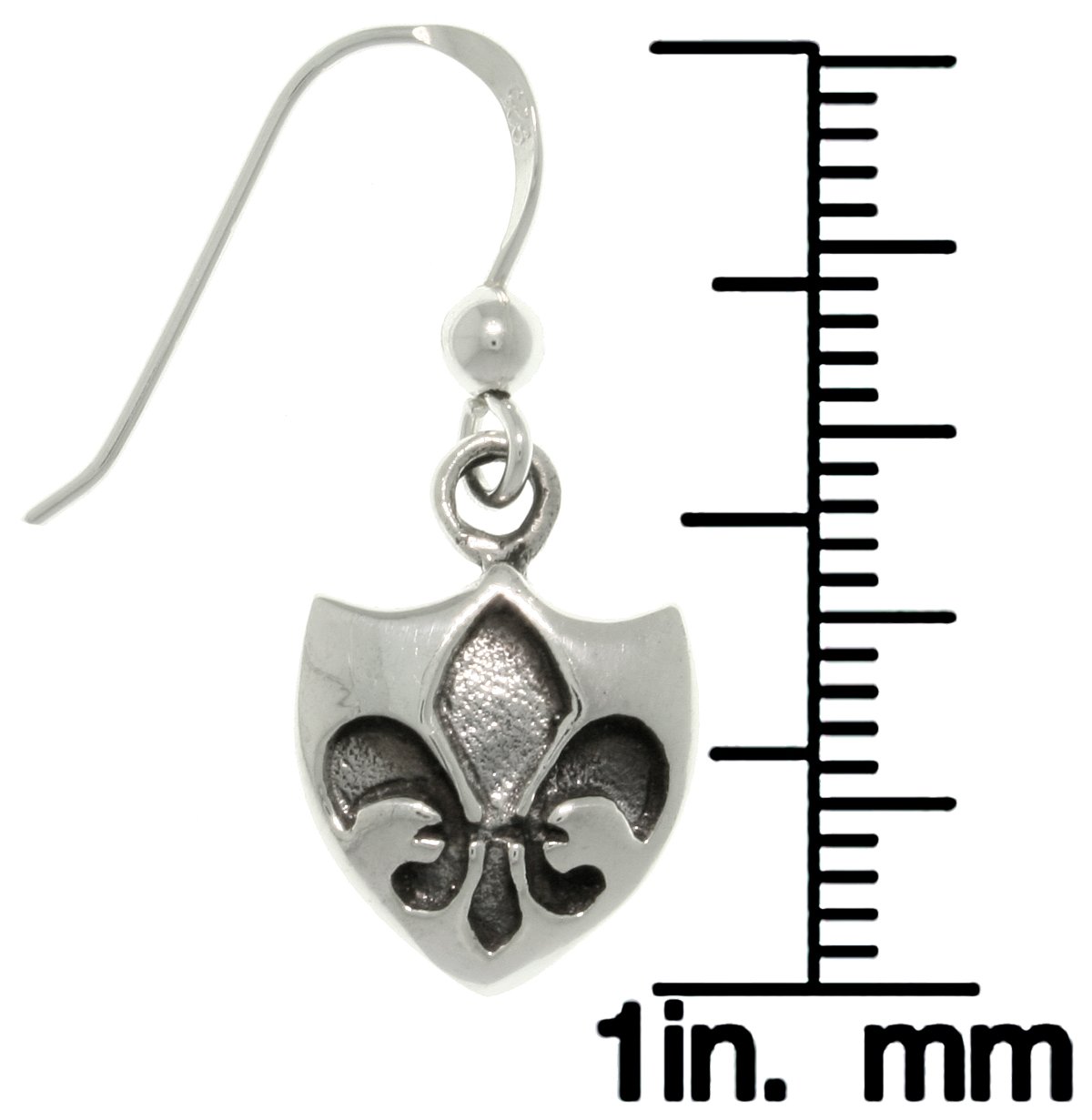 Sterling Silver Fleur De Lis Shield Dangle Earrings for Women - Elegant French Symbol Jewelry - Perfect for Parties, Weddings & Special Occasions