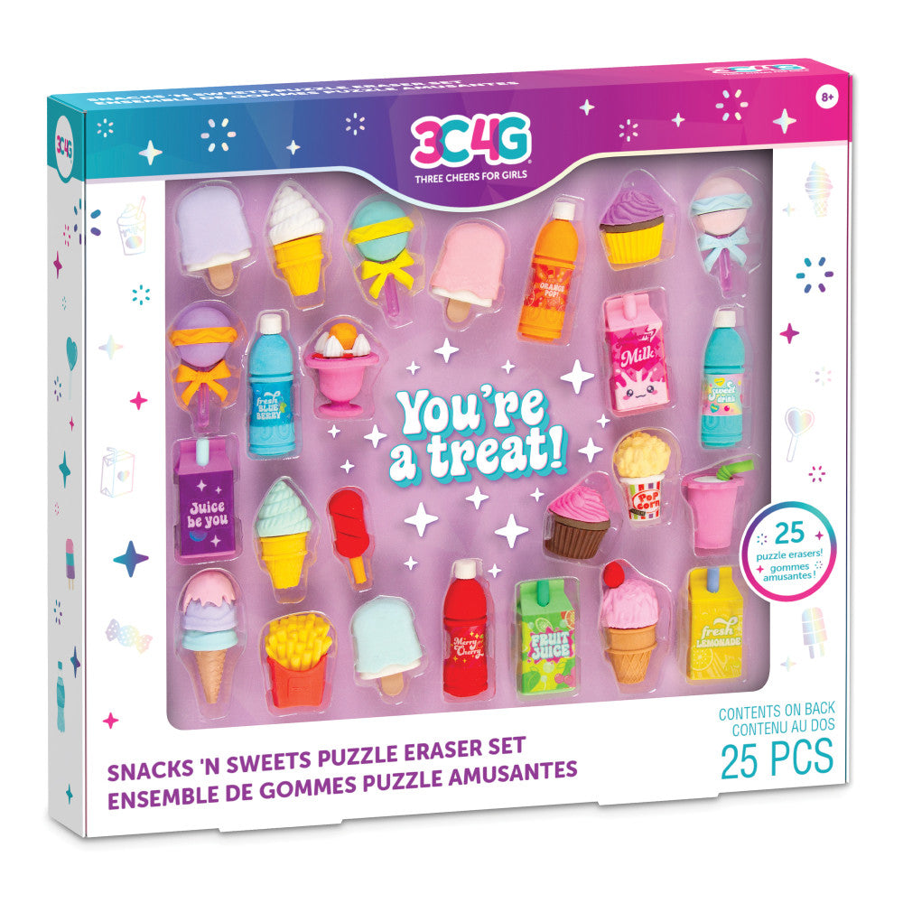 3C4G Snacks 'N Sweets Themed Puzzle Eraser Set - Fun Learning Toys for Kids Ages 8+ - Perfect for Classroom Rewards, Birthday Gifts & Creative Playtime