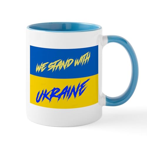 White/Blue Inside - We Stand With Ukraine Mugs