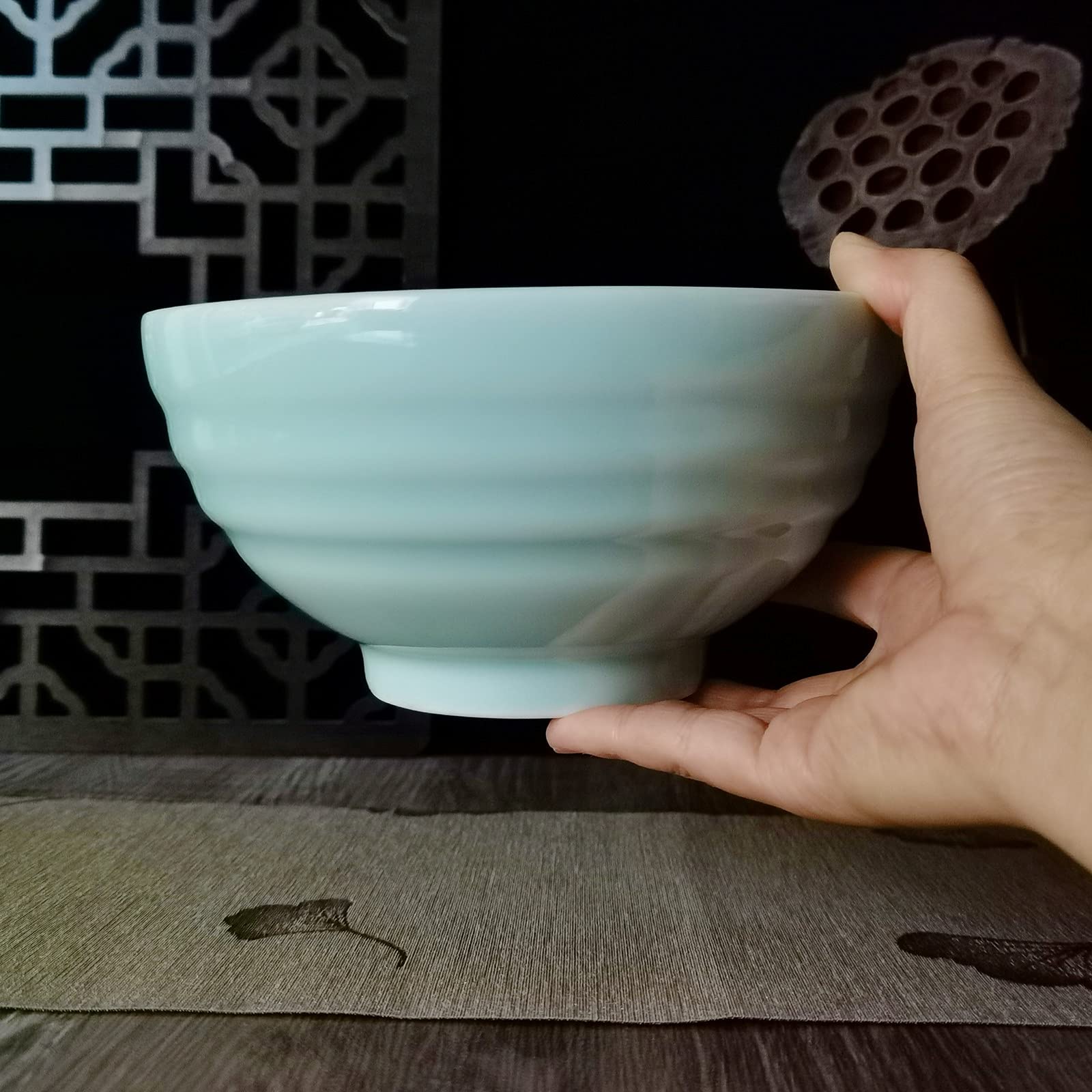 28oz Celadon Porcelain Salad Bowl - Microwave & Dishwasher Safe Rice Bowl Set (6.5 Inch, Sky Blue) - Perfect for Asian Cuisine, Cereal, Soup & Home Dining