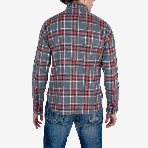 Iron Heart IHSH-375 Heavyweight 12oz Slub Flannel Shirt - Gray Herringbone Check for Men | Durable Workwear & Outdoor Activities