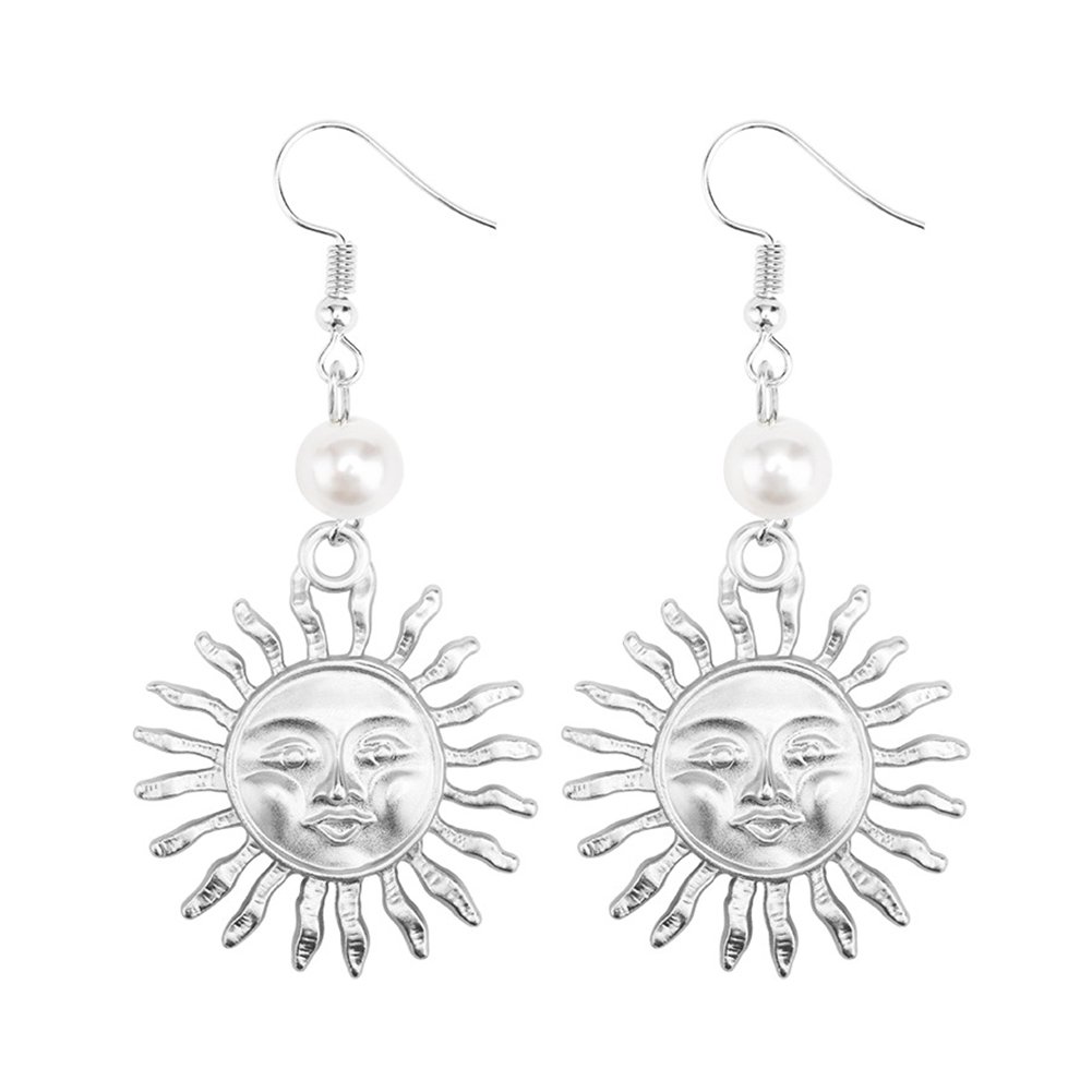 Crystal Pearl Stud Earrings Set for Women - Fashion Sun Smiling Face Faux Pearl Drop Dangle Hook Earrings Jewelry for Girls & Men | Perfect for Parties, Dating & Daily Wear