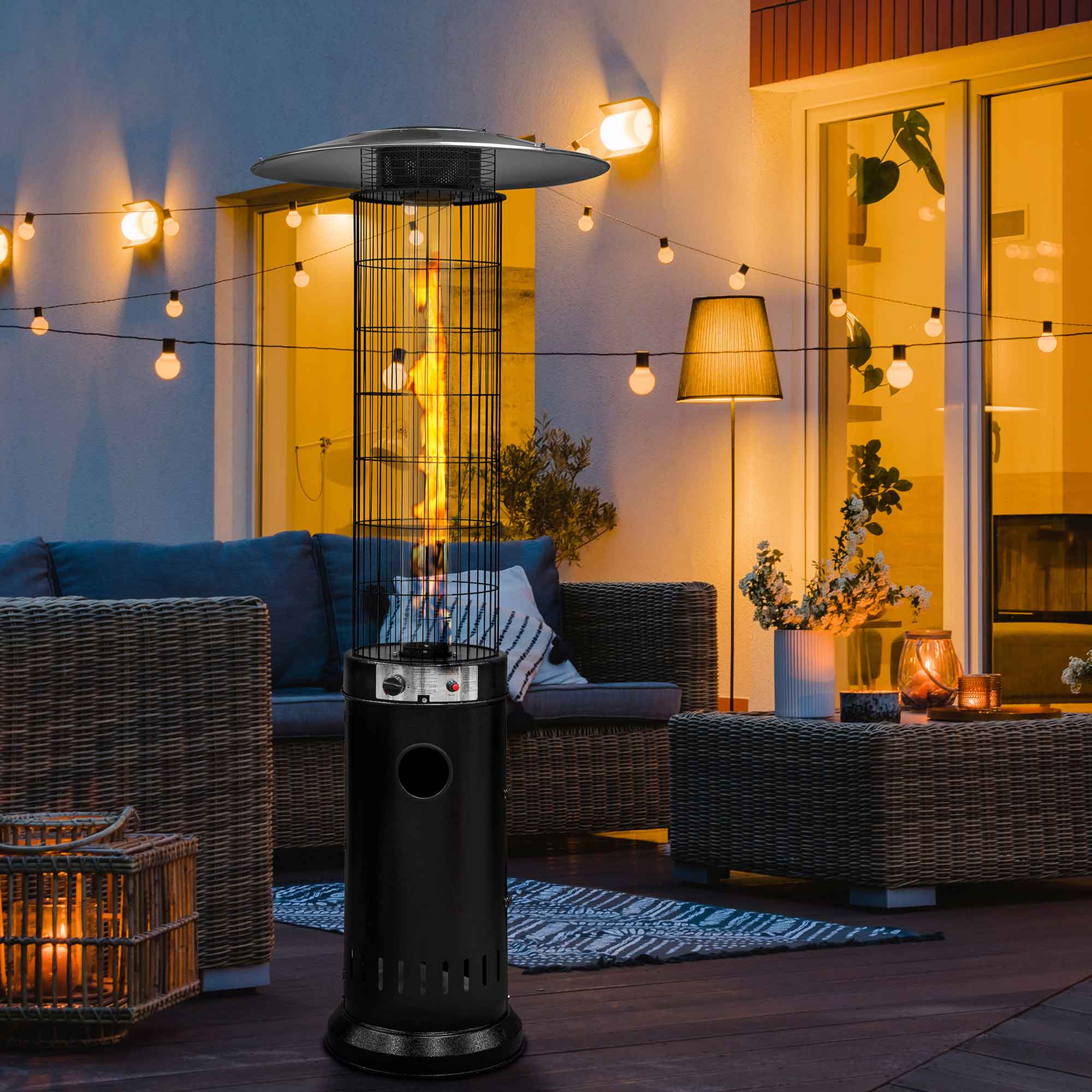 13kW Black Freestanding Gas Patio Heater - DG124 | Outdoor Heating for Backyard, Deck & Restaurant Patios