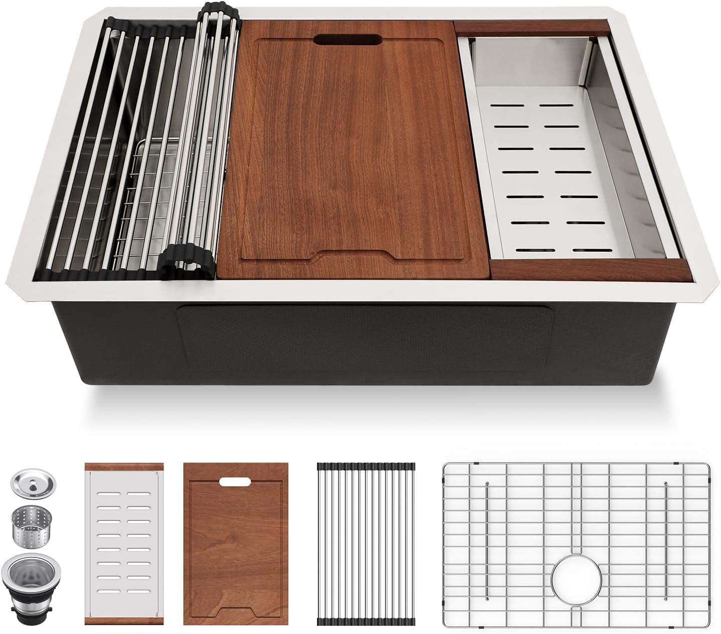 Lordear 28-Inch Undermount Kitchen Sink - 16 Gauge 304 Stainless Steel Single Bowl Workstation Sink with Drainboard - Heavy Duty Under Counter Sink for Modern Kitchens & Restaurant Prep Areas