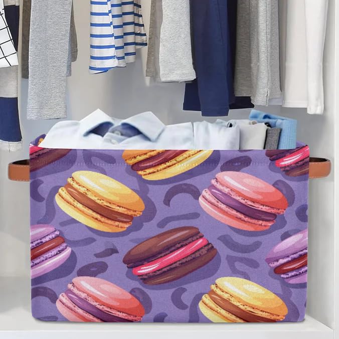 Macaron Purple Large Storage Baskets with Handles - 2 Pack Fabric Closet Organizers for Shelves, Decorative Collapsible Bins for Home Organization - Perfect for Clothes, Toys & Bedroom Storage