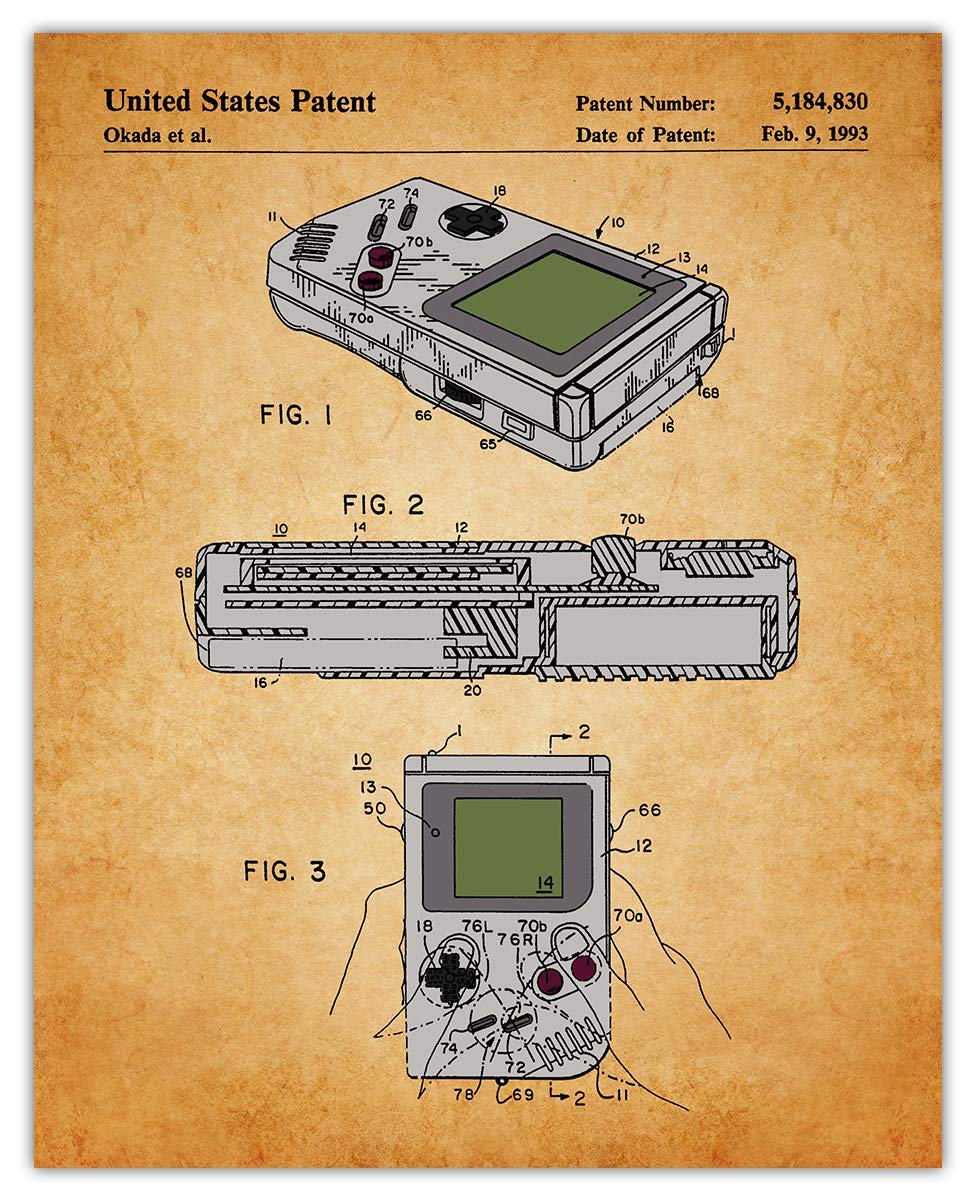 Vintage Nintendo Gameboy Frame Patent Print - Retro Gaming Wall Art Poster for Home, Office, Man Cave & Dorm Decor - Unframed 8x10 Inch Aesthetic Wall Decor - Perfect for Gamers, Collectors & 90s Nostalgia Lovers