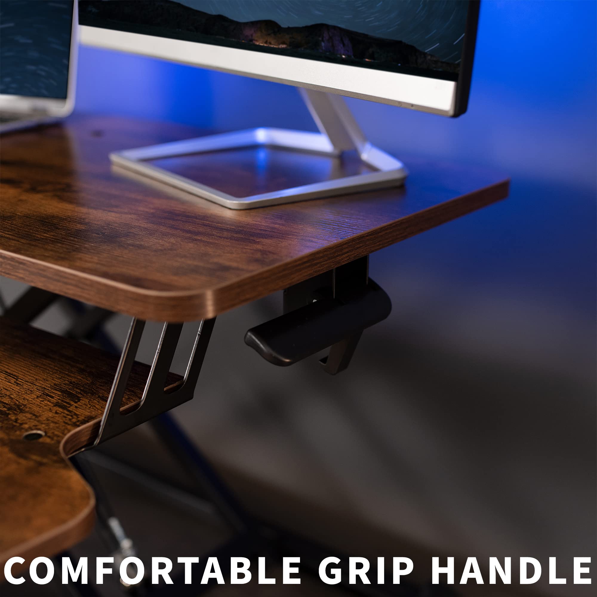 VIVO 32 Inch Height Adjustable Sit Stand Desk Converter - Dual Monitor & Laptop Workstation with Wide Keyboard Tray - Rustic Brown Top & Black Frame (K Series DESK-V000KN) - Perfect for Home Office, Gaming Setup & Ergonomic Workspace