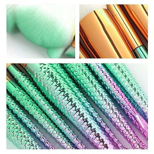 Premium 10-Piece Mermaid Makeup Brush Set - 3D Design Foundation, Blush & Eyeliner Brushes for Women | Professional Cosmetic Kit for Daily Makeup & Special Occasions