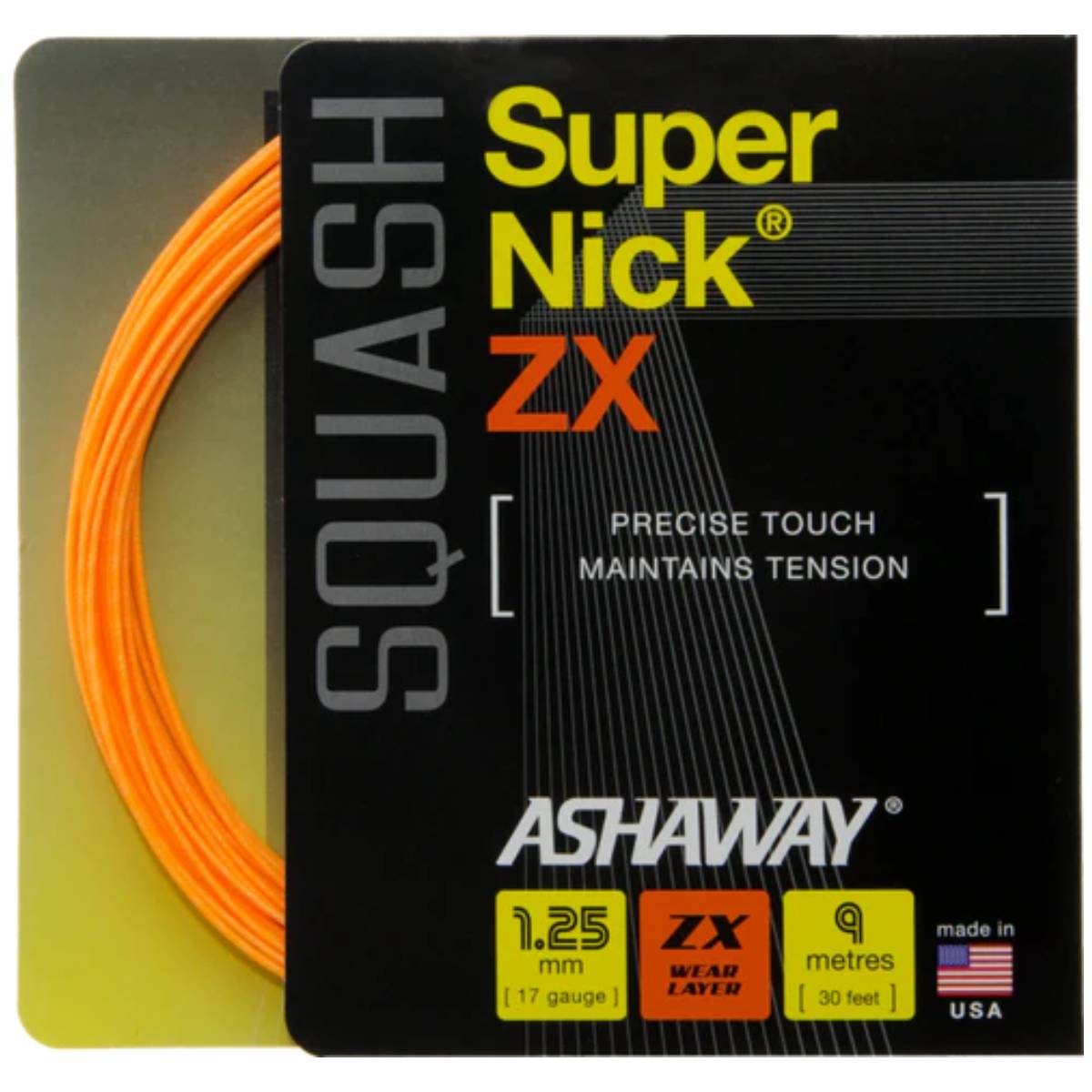 Ashaway SuperNick ZX 17 Squash String (Orange) - High-Performance Racquet String for Competitive Play & Tournament Use