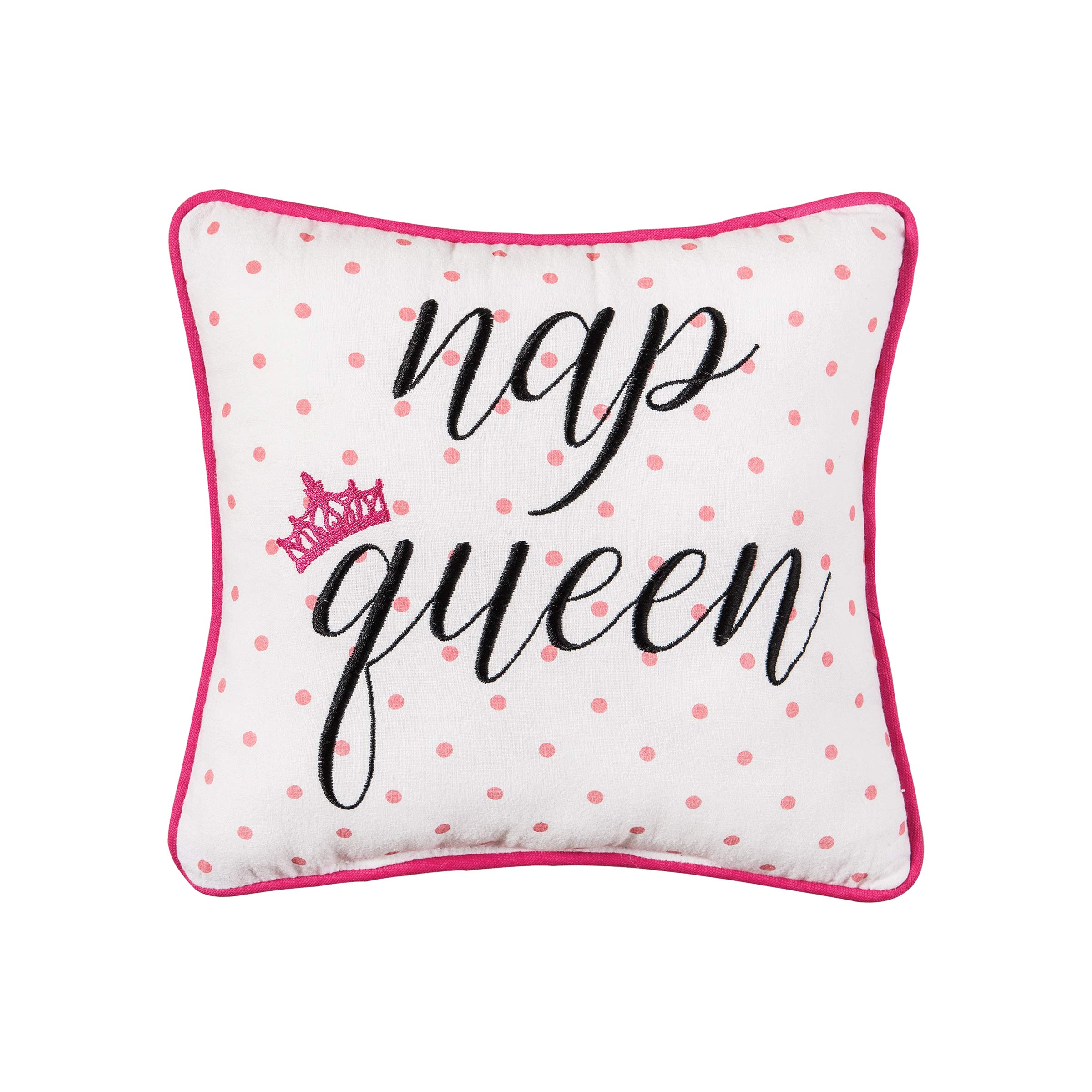 Funny Embroidered Throw Pillow 10x10 Inches - Small Square Accent Cushion with Polka Dots & Sassy Sayings for Bed, Sofa, Chair - Perfect Home Decor Gift for Women & Petite Spaces (Pink)