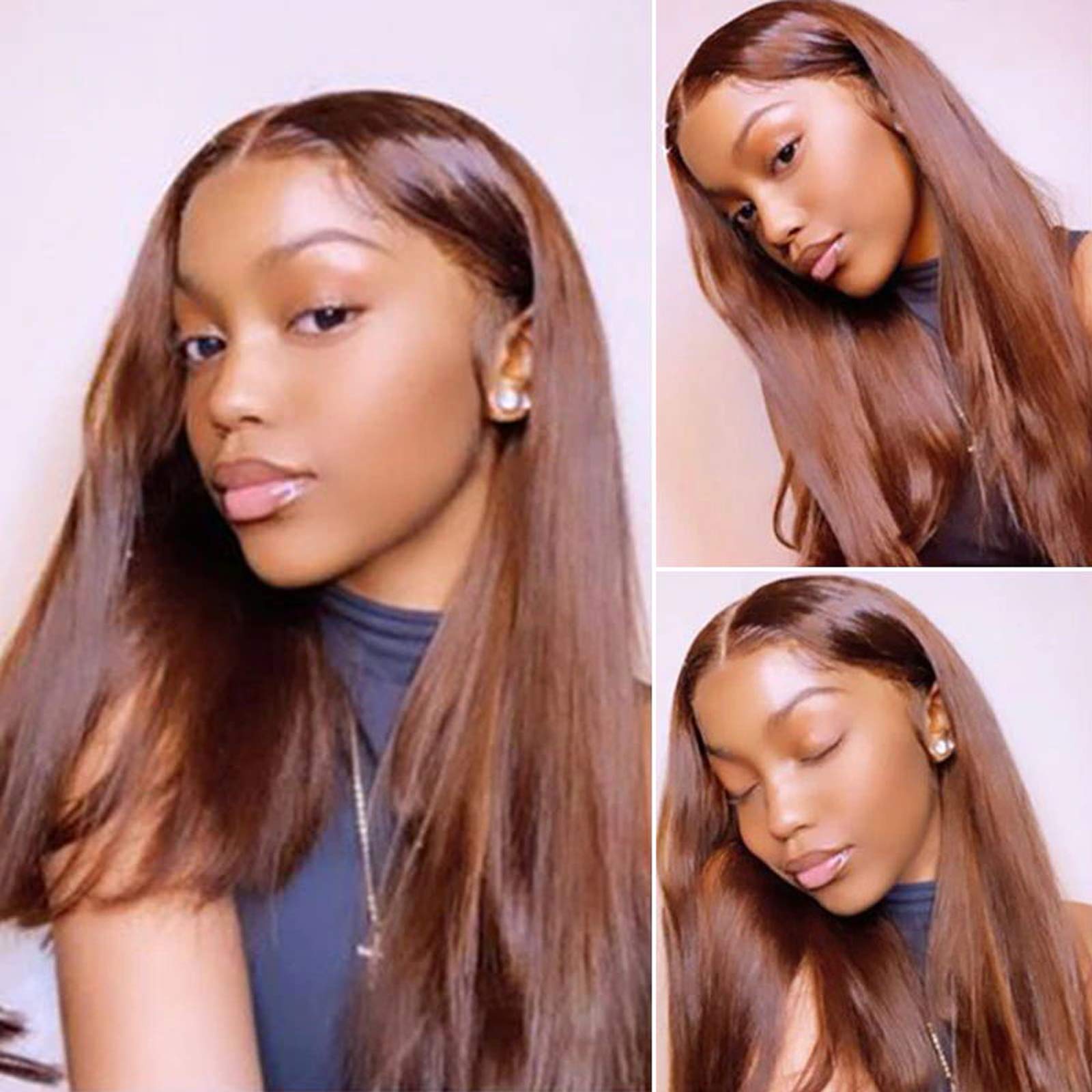 ImeYa 18 Inch #30 Brown Brazilian Virgin Human Hair Wig - Glueless HD Transparent Lace Frontal Wig with Pre-Plucked Natural Hairline & Baby Hair (150% Density, Light Auburn) - Perfect for Daily Wear, Cosplay, and Special Occasions