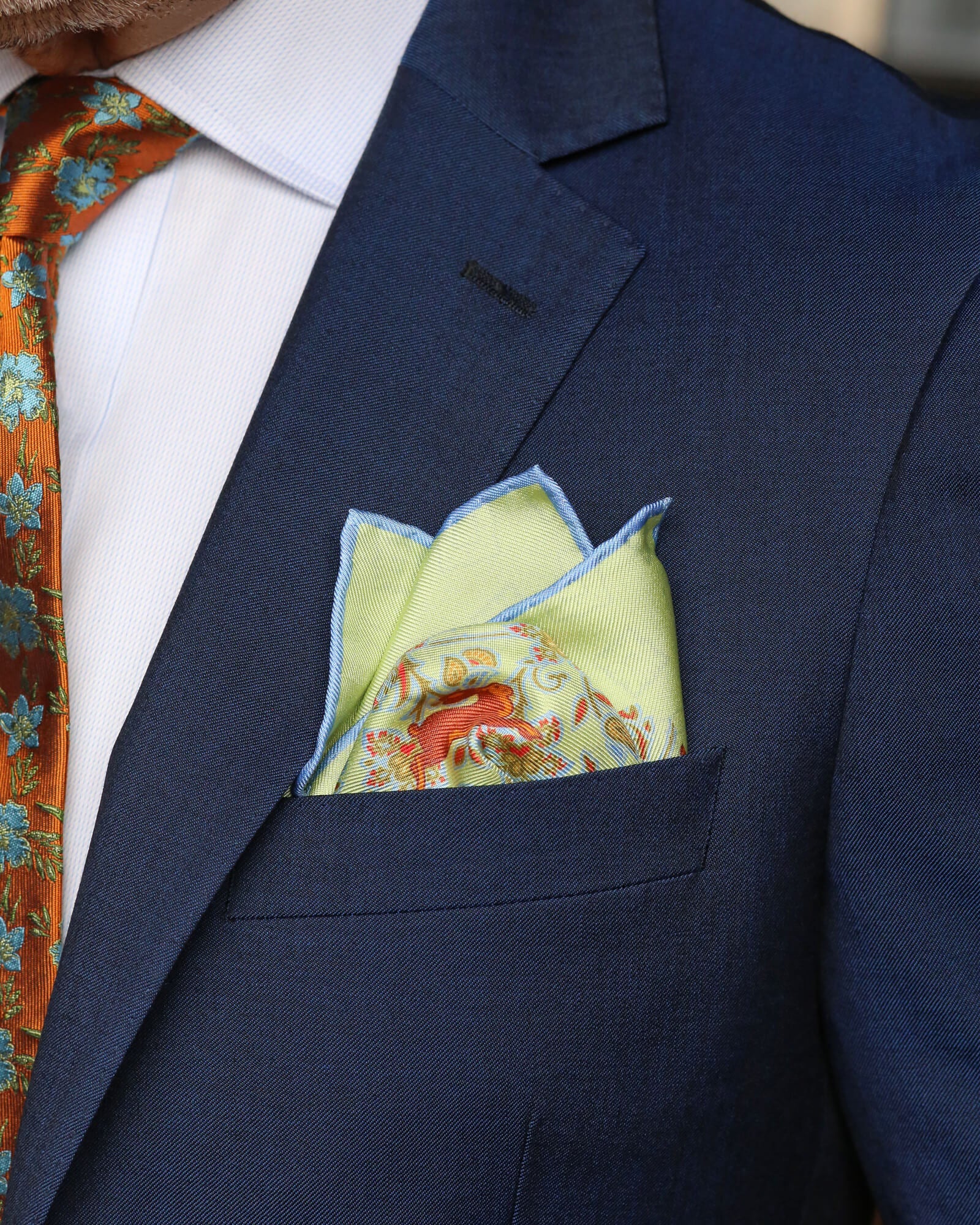 DÉCLIC Cookham Reversible Pocket Square - Green Silk Handkerchief for Men | Wedding, Suit & Formal Occasion Accessories