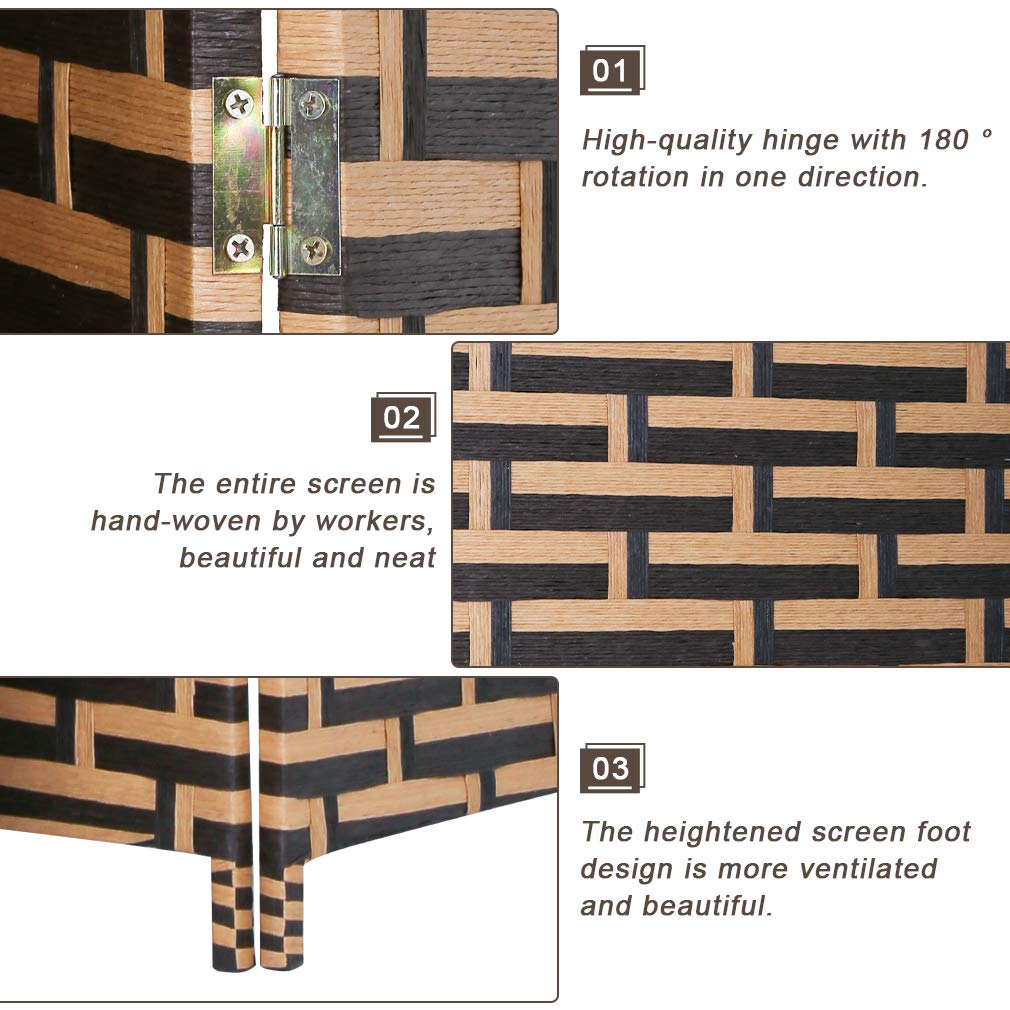 4 Panel Wooden Room Divider Screen - Handcrafted Woven Mesh Design, Folding Portable Partition for Home & Office - Perfect for Creating Privacy Spaces, Room Separation, and Decorative Accents
