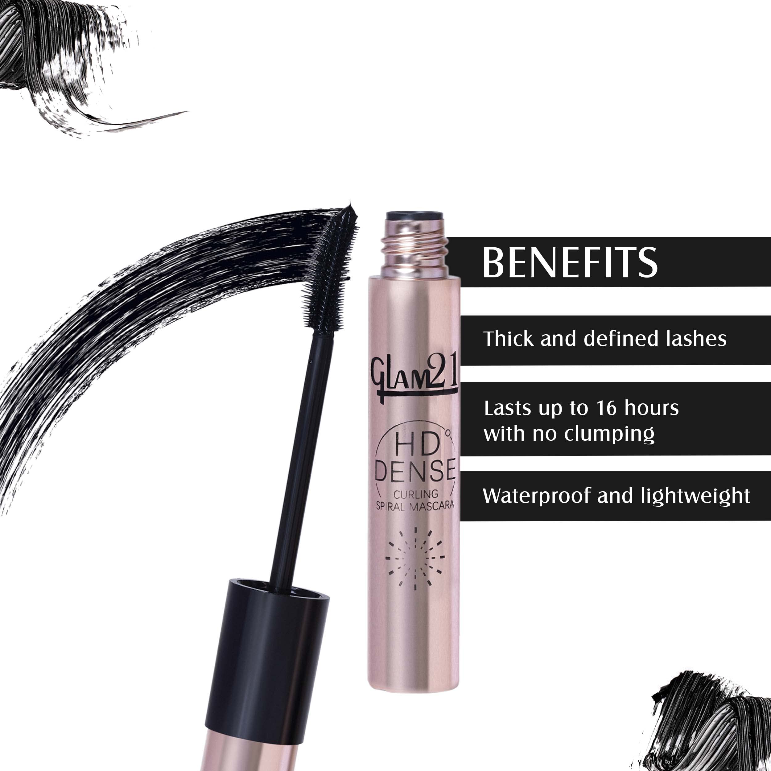 Glam 21 HD Dense Mascara with Petite Brush - Thermal Sensitive Technology, Smudge Proof & Waterproof - Voluminous Eyelashes for 16 Hours Long Wear (Black) | Perfect for Everyday Makeup, Date Nights & Special Occasions