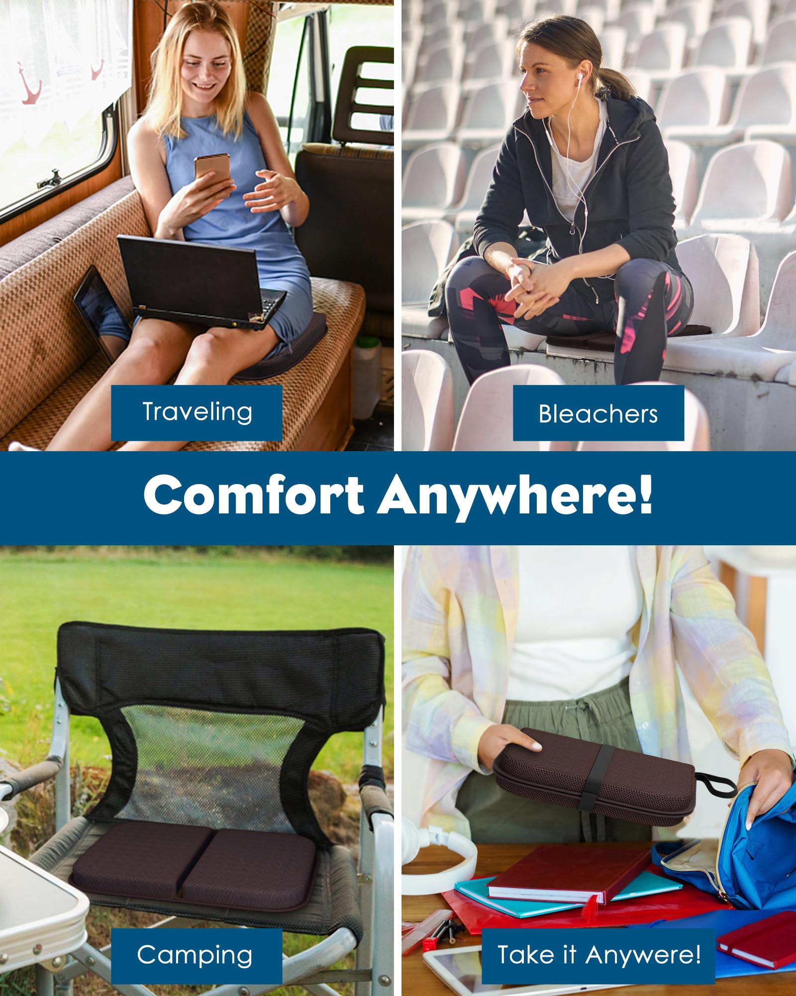 Gel Seat Cushion for Office Chair & Travel - Thick Foldable 16.5x12 Inch Memory Foam Cushion - Sciatica & Coccyx Pain Relief - Perfect for Car, Wheelchair, Long Sitting at Work or Home