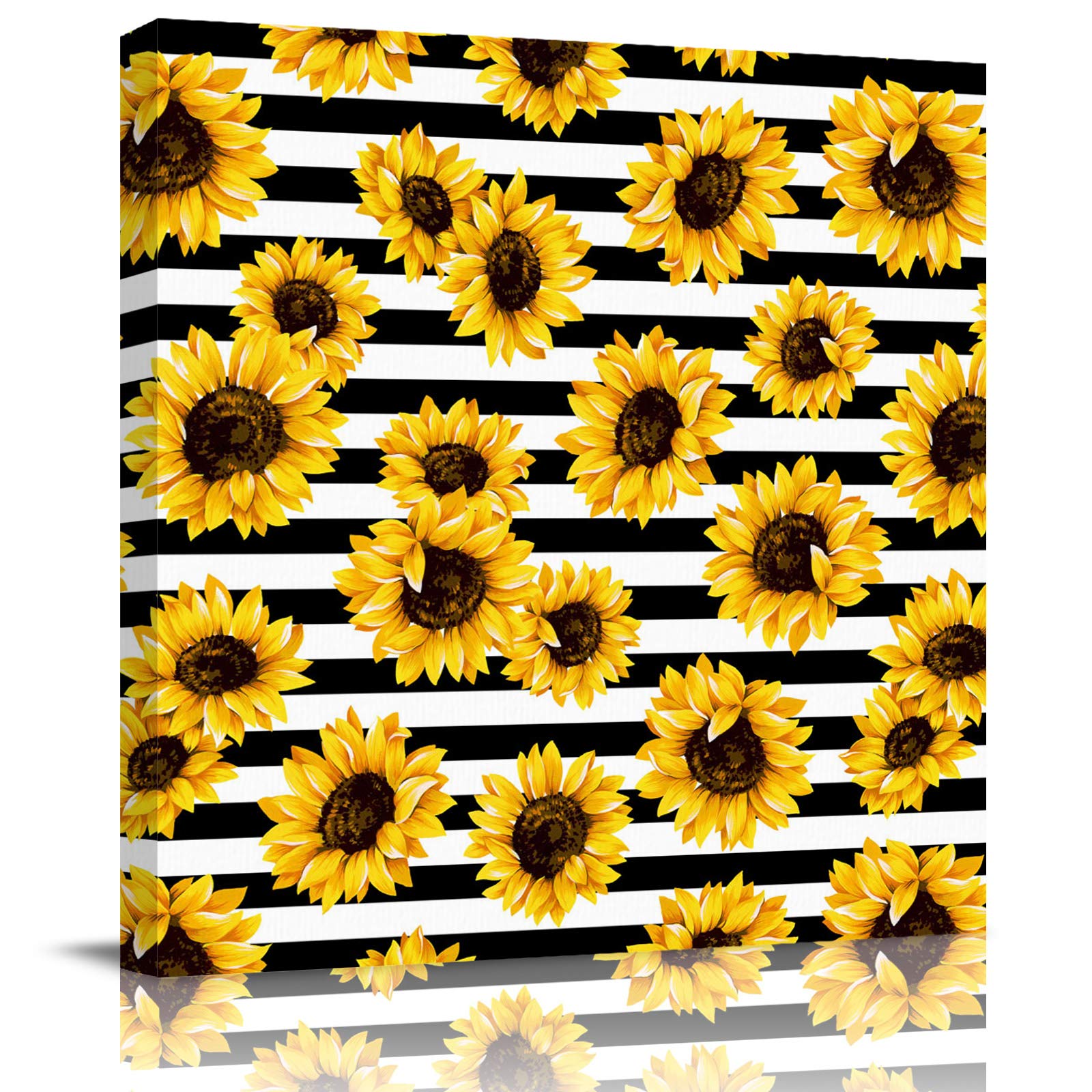 Chees D Zone Sunflower Oil Painting Canvas Wall Art - Abstract Watercolor Blossom Poster in Black & White Stripe, Stretched & Framed - Perfect for Living Room, Bedroom, Kitchen & Office Decor