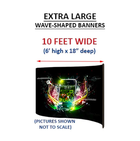 10ft Wide Extra Large Wave Shaped Banner Stand - 6ft Height x 18in Depth - Perfect for Trade Shows, Retail Displays & Event Marketing