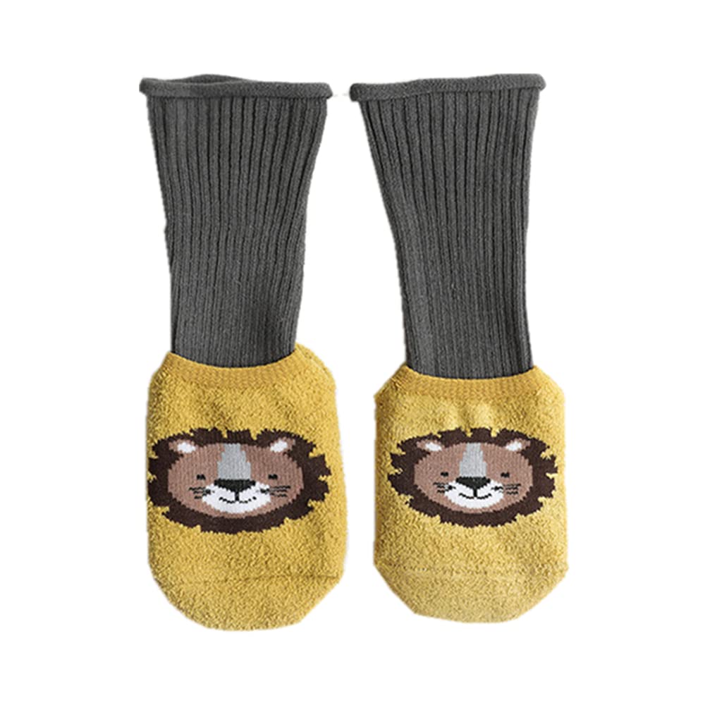 HOVELL Newborn Baby Non-Slip Grip Socks - Warm 2-in-1 Infant Crew Socks for Boys & Girls - Soft Cotton Ankle Socks for Crawling & Playtime - Perfect for Winter & Nursery Daycare