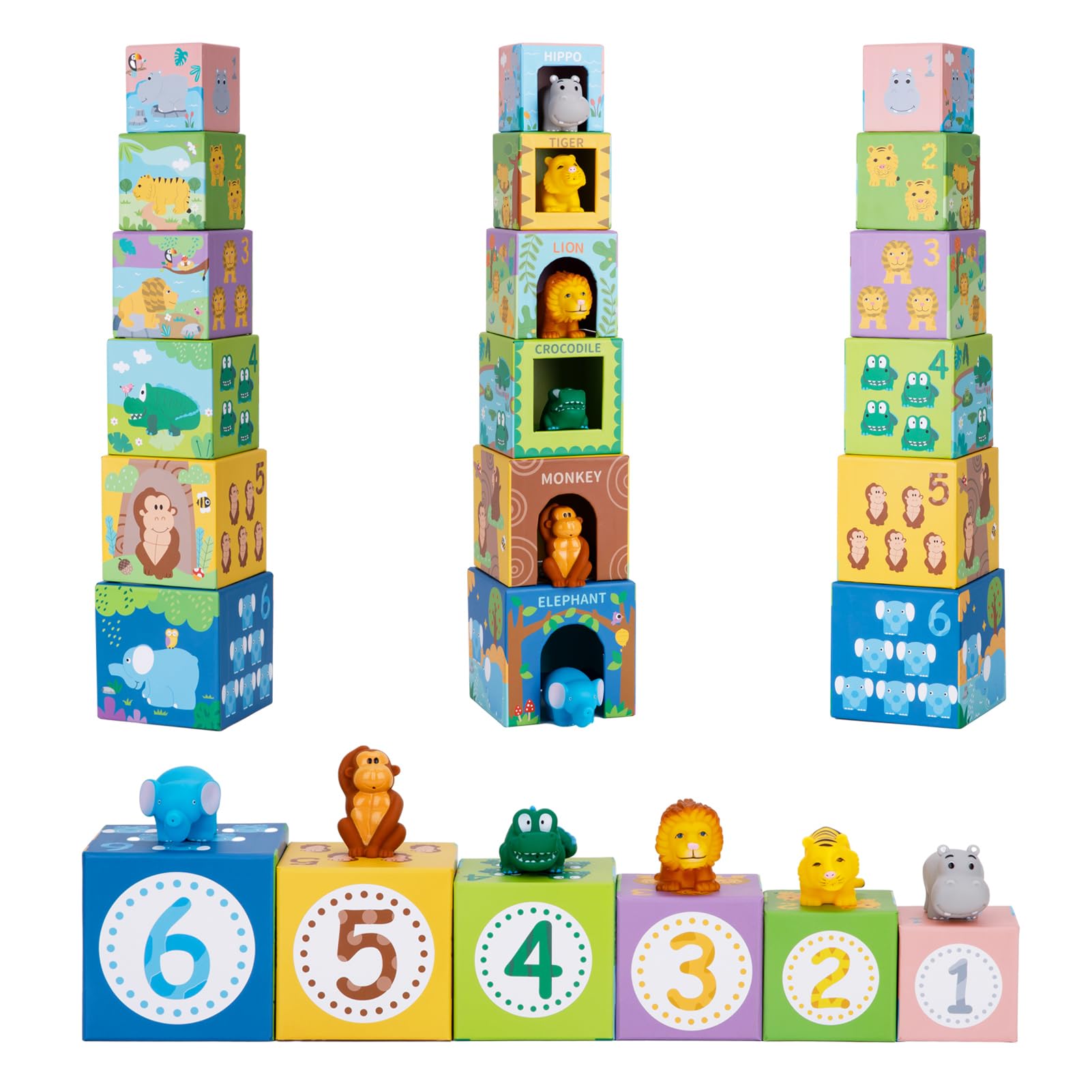 Soft Safari Animal Stacking & Sorting Toys for Toddlers 1-3 Years - Montessori Learning Blocks with Numbers, Bath & Nesting Play for Babies 12-18 Months - Perfect Educational Gift for 1 2 3 Year Old Boys & Girls - Ideal for Preschool Learning, Bathtime Fun & Early Math Development
