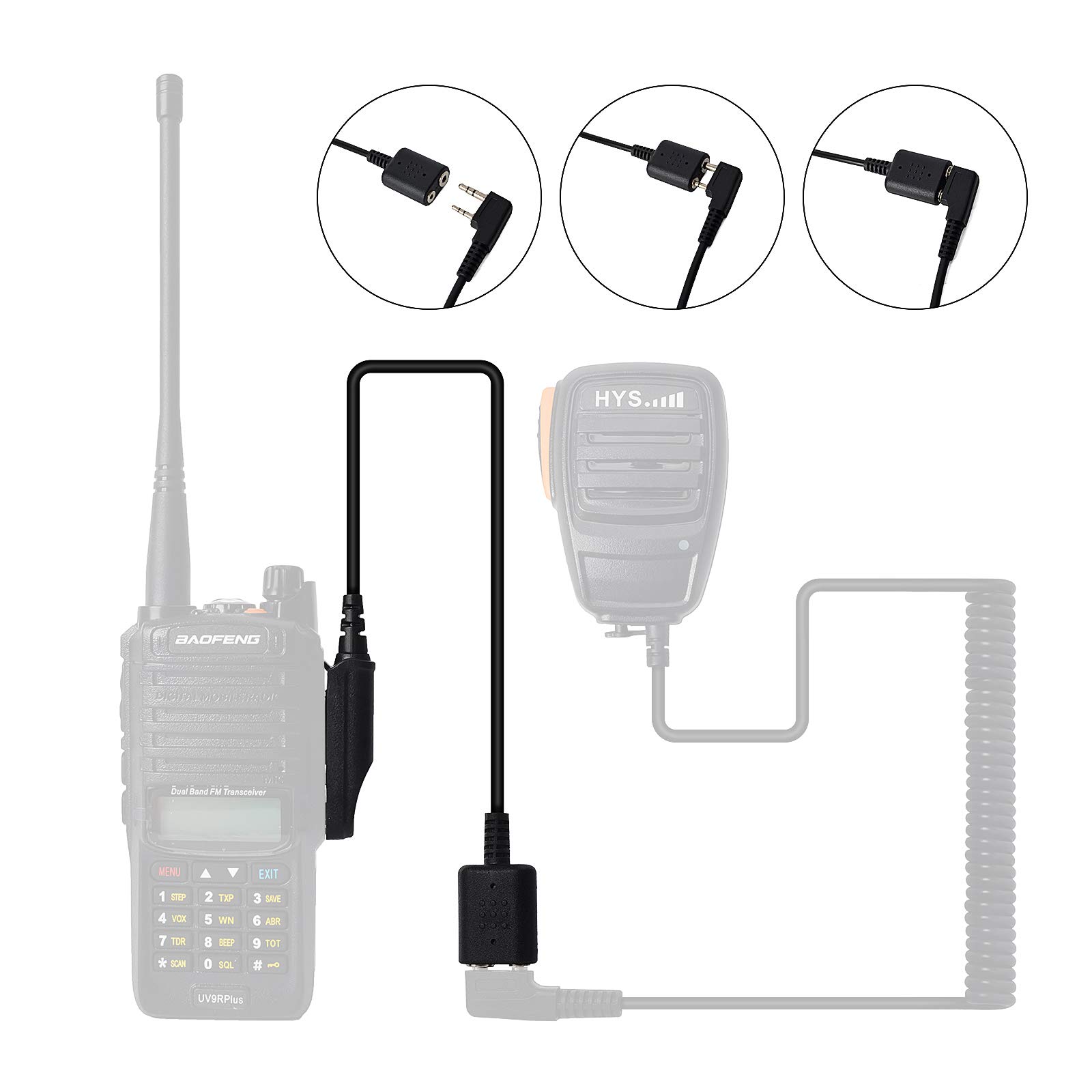 HYS Audio Adapter Cable 2 Pin Earpiece Speaker Mic for Baofeng UV-9R Plus, UV-XR, BF-9700, A58, UV-5S, GT-3WP Waterproof Two Way Radios - Perfect for Outdoor Adventures, Emergency Communication, and Security Work