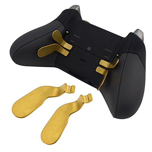 4-Pack Gold Metal Stainless Steel Paddles with Hair Trigger Locks - Replacement Parts for Xbox One Elite Controller - Perfect for Competitive Gaming & Enhanced Gameplay Experience
