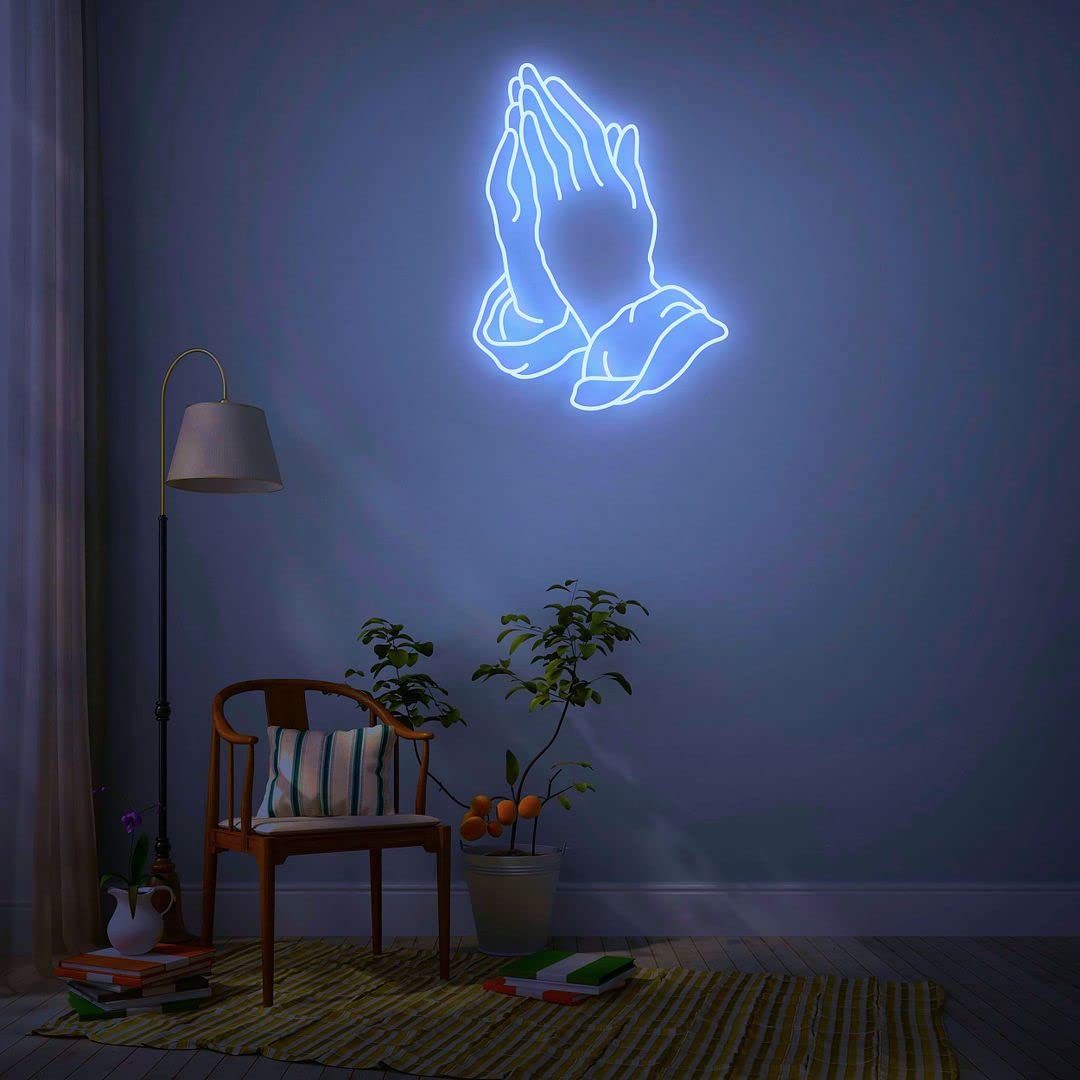 Praying Hands Neon Sign - Custom LED Wall Art for Bedroom, Home, Wedding & Party Decor | Perfect for Aesthetic Room Lighting, Bathroom & Kitchen Décor | Ideal for Religious Gifts, Meditation Spaces & Spiritual Ambiance