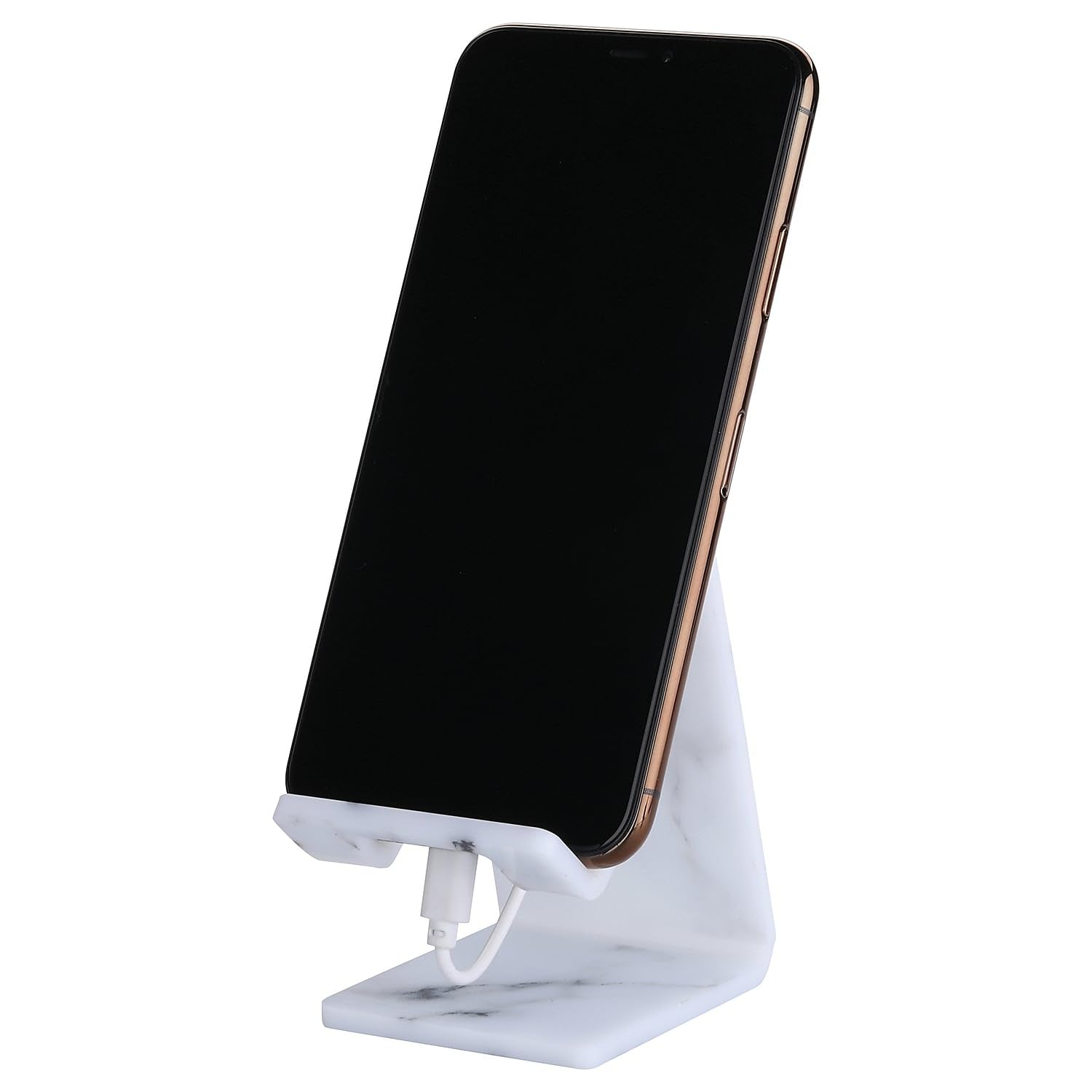 Ellie Rose Acrylic Phone Stand & Tablet Holder - Adjustable Desktop Dock Cradle for iPhone, Samsung, iPad - White Marble Design - Perfect for Home Office, Bedside, Kitchen & Video Calls
