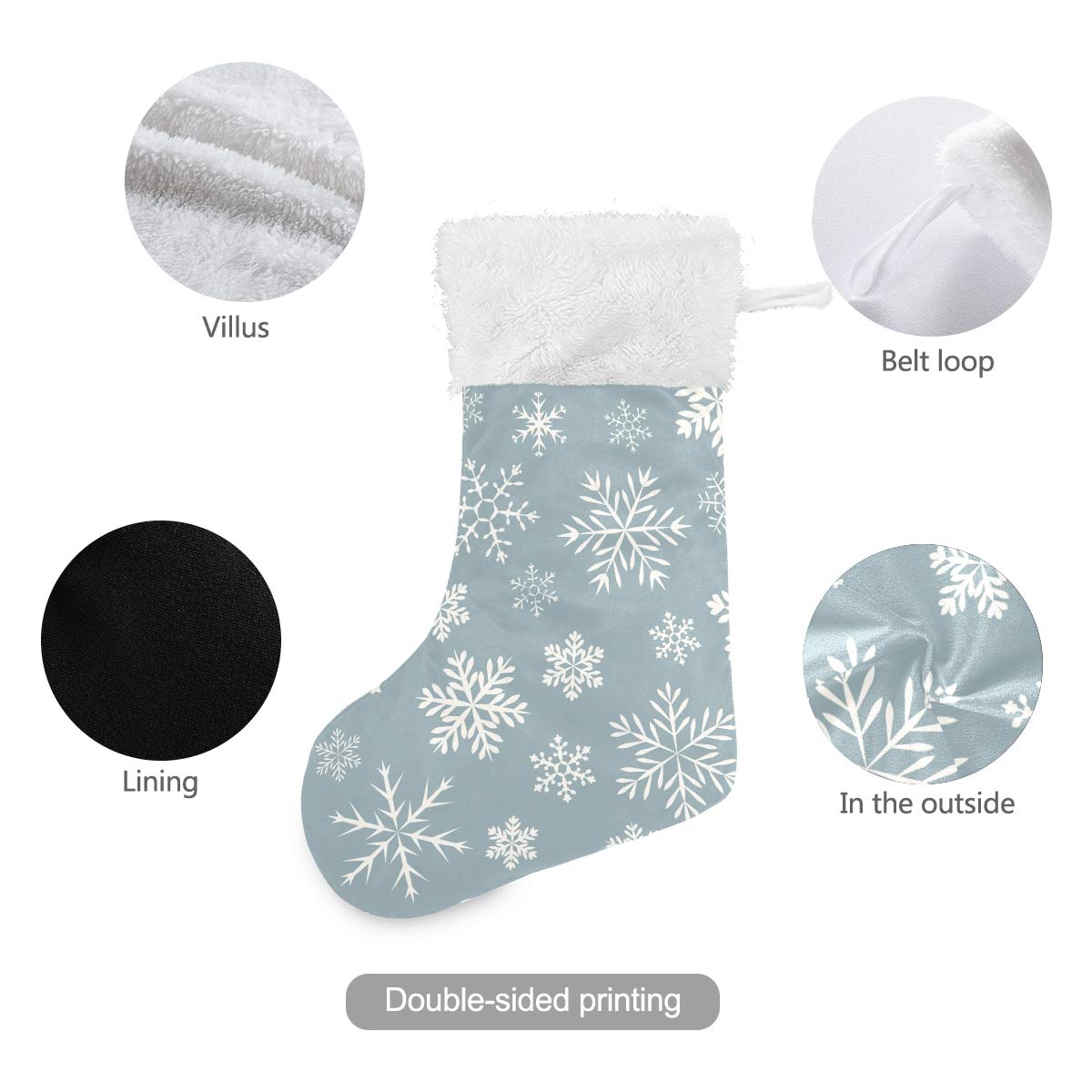 Vikko Seamless Snowflakes Blue Christmas Stocking - 17.7 Inch Classic Velvet Plush Santa Stocking Hanging Decorations for Fireplace, Bed, Stairs, Xmas Tree - Perfect for Holiday Parties & Festive Home Decor - Set of 2