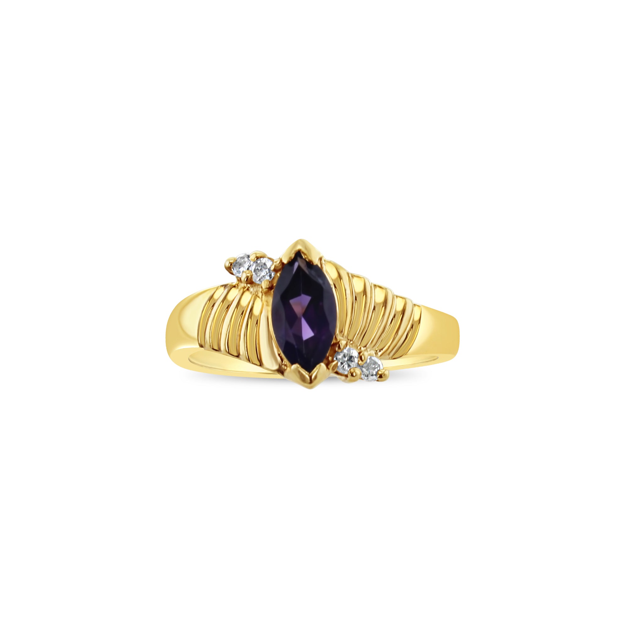 14K Yellow Gold Marquise Amethyst Ring for Women | Elegant Vintage Jewelry Gift for Anniversary, Birthday & Special Occasions