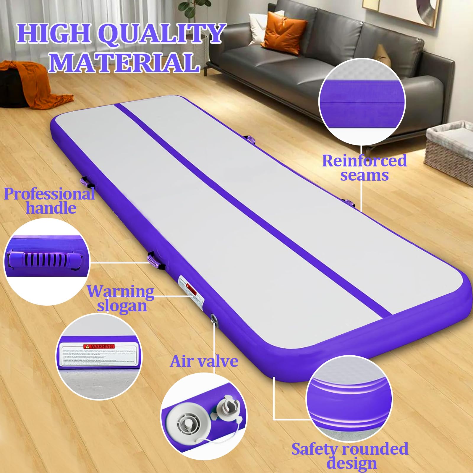 Inflatable Air Mat Tumble Track - Foldable Gymnastics Mat with Electric Pump for Home, Cheerleading, Kids Gym & Yoga | Perfect for Indoor Training, Exercise & Fitness Routines