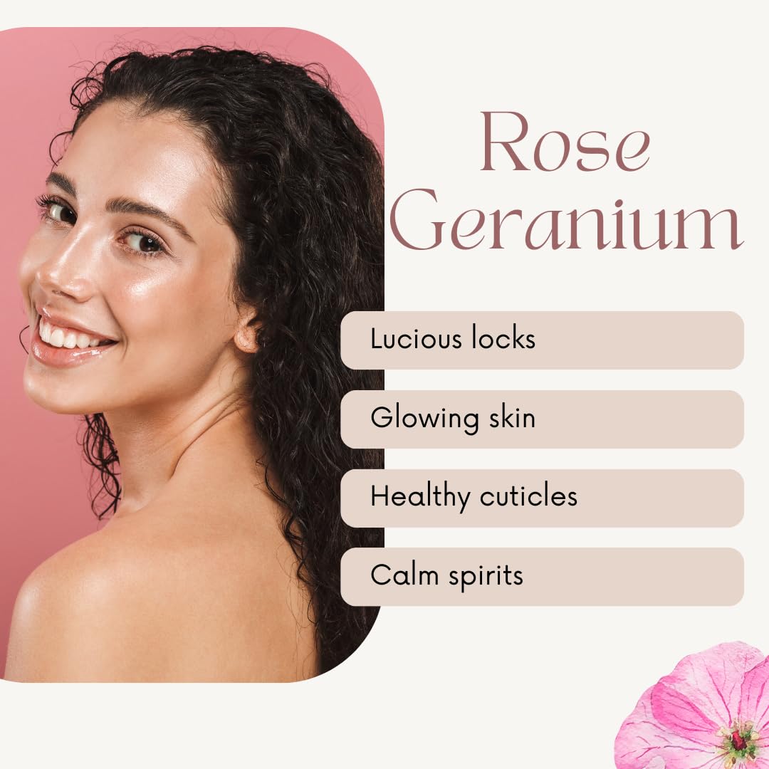 100% Pure Rose Geranium Essential Oil - 10ml Bottle for Aromatherapy, Massage & Skin Care | Natural Relaxation & Stress Relief