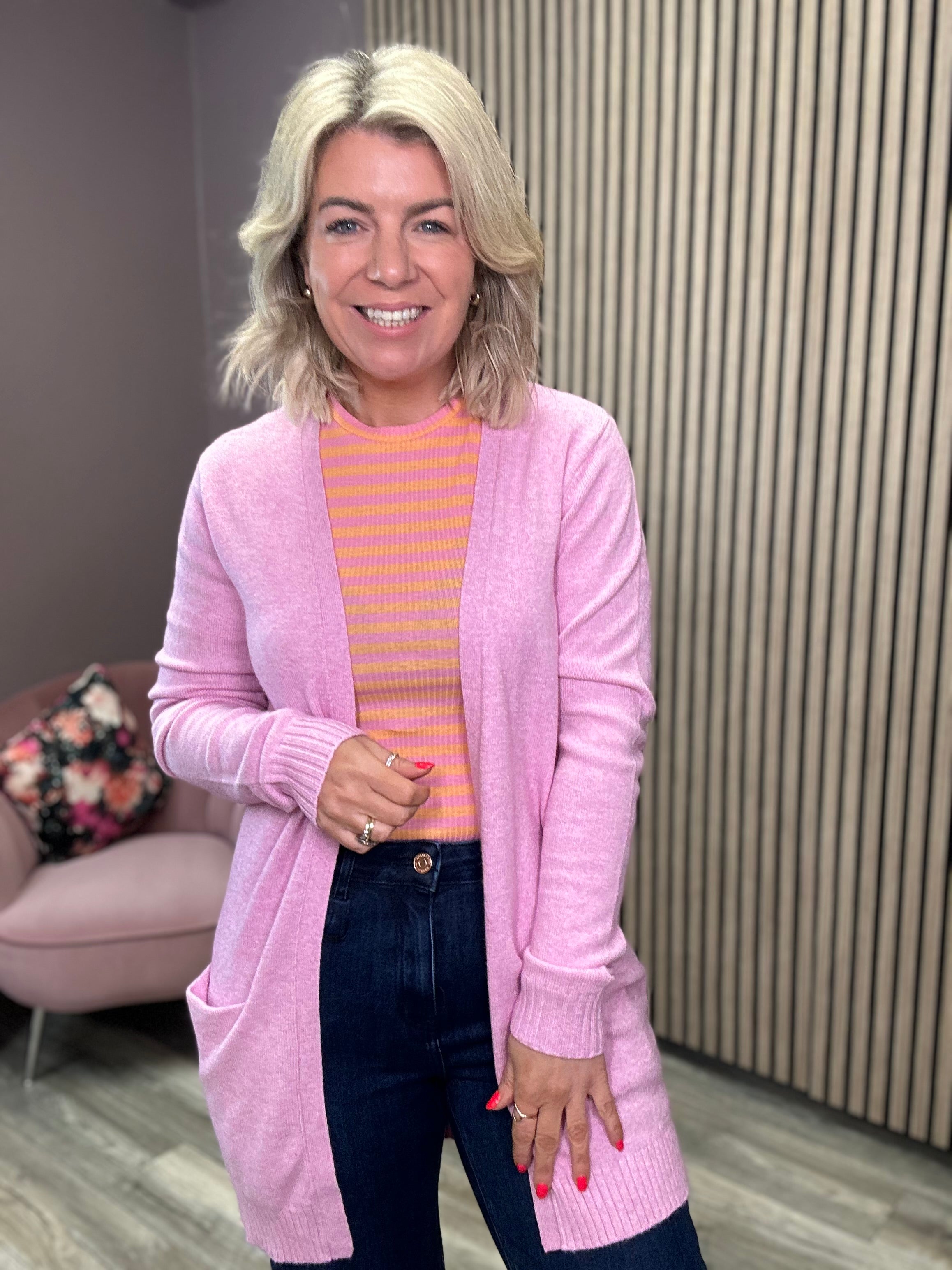ASHLEY OPEN KNIT CARDIGAN - Pastel Lavender Women's Lightweight Sweater | Perfect for Spring Layering & Casual Outfits