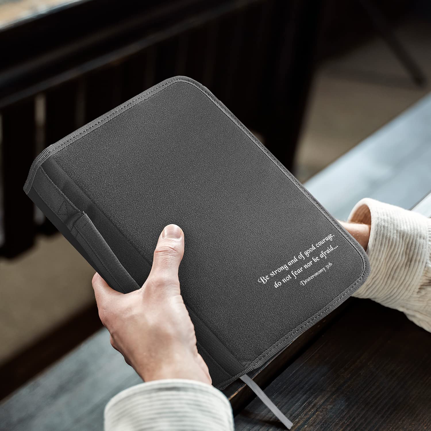 DEHITE Premium Bible Cover for Women & Men - Zippered Pocket & Pen Slots - Durable Fabric Bible Bag - Perfect Religious Gift for Church, Travel & Daily Devotion
